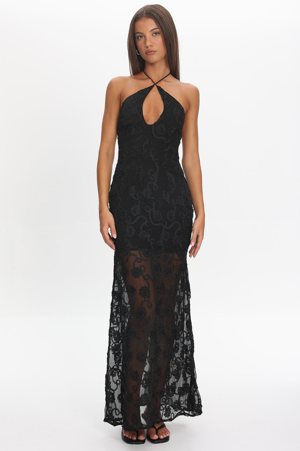 One Night Low Back Maxi Dress Embellished Black by Selfie Leslie Australia