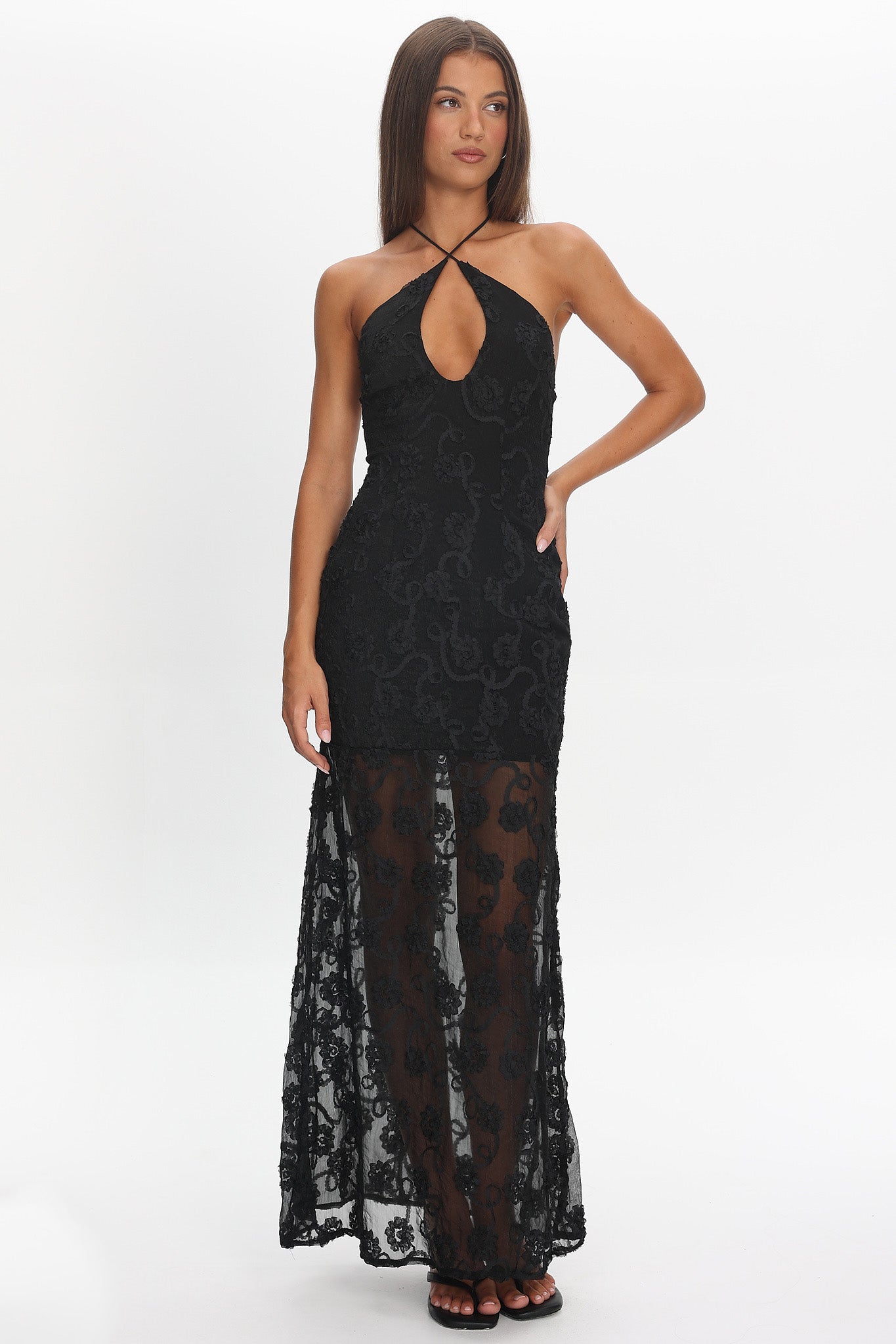One Night Low Back Maxi Dress Embellished Black by Selfie Leslie Australia