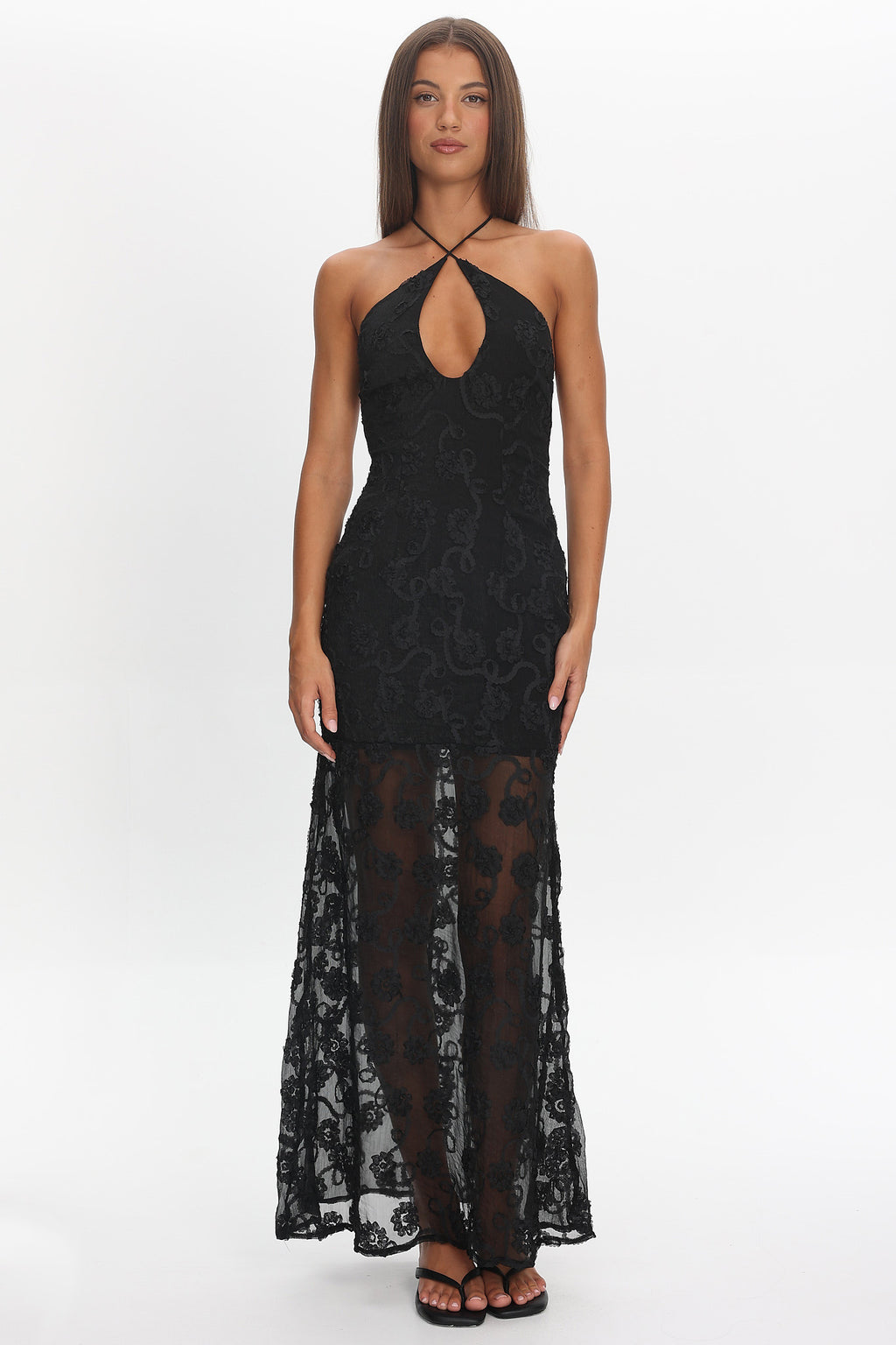 One Night Low Back Maxi Dress Embellished Black by Selfie Leslie Australia