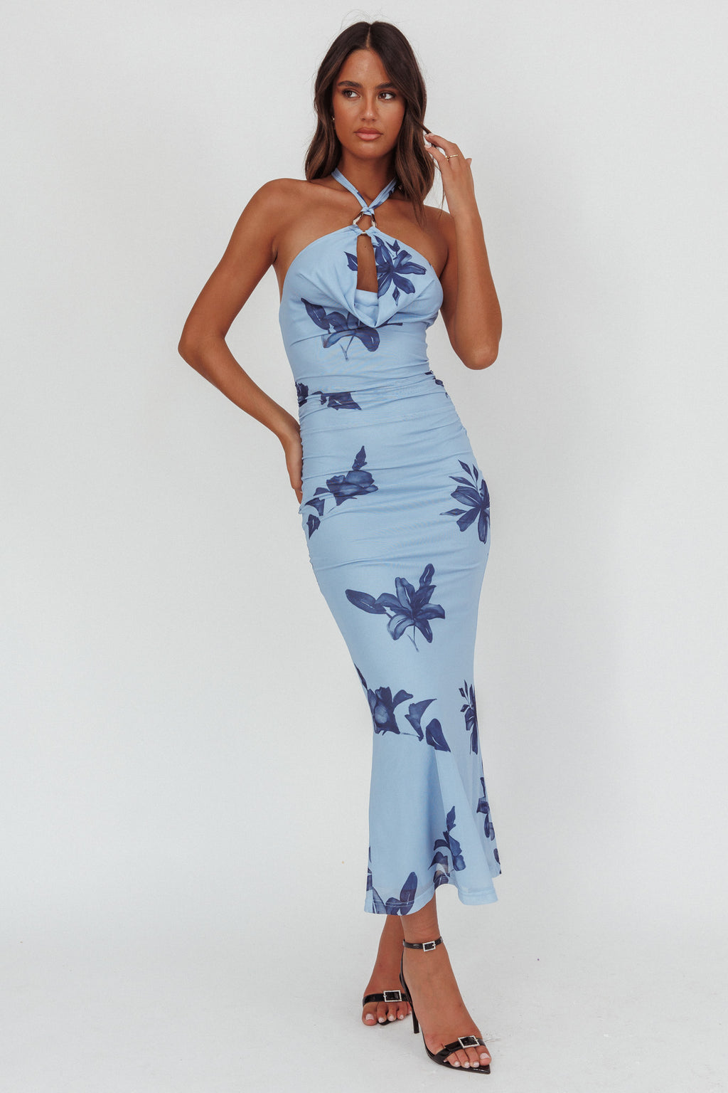 One Night Cowl Halterneck Maxi Dress Lily Blue by Selfie Leslie Australia
