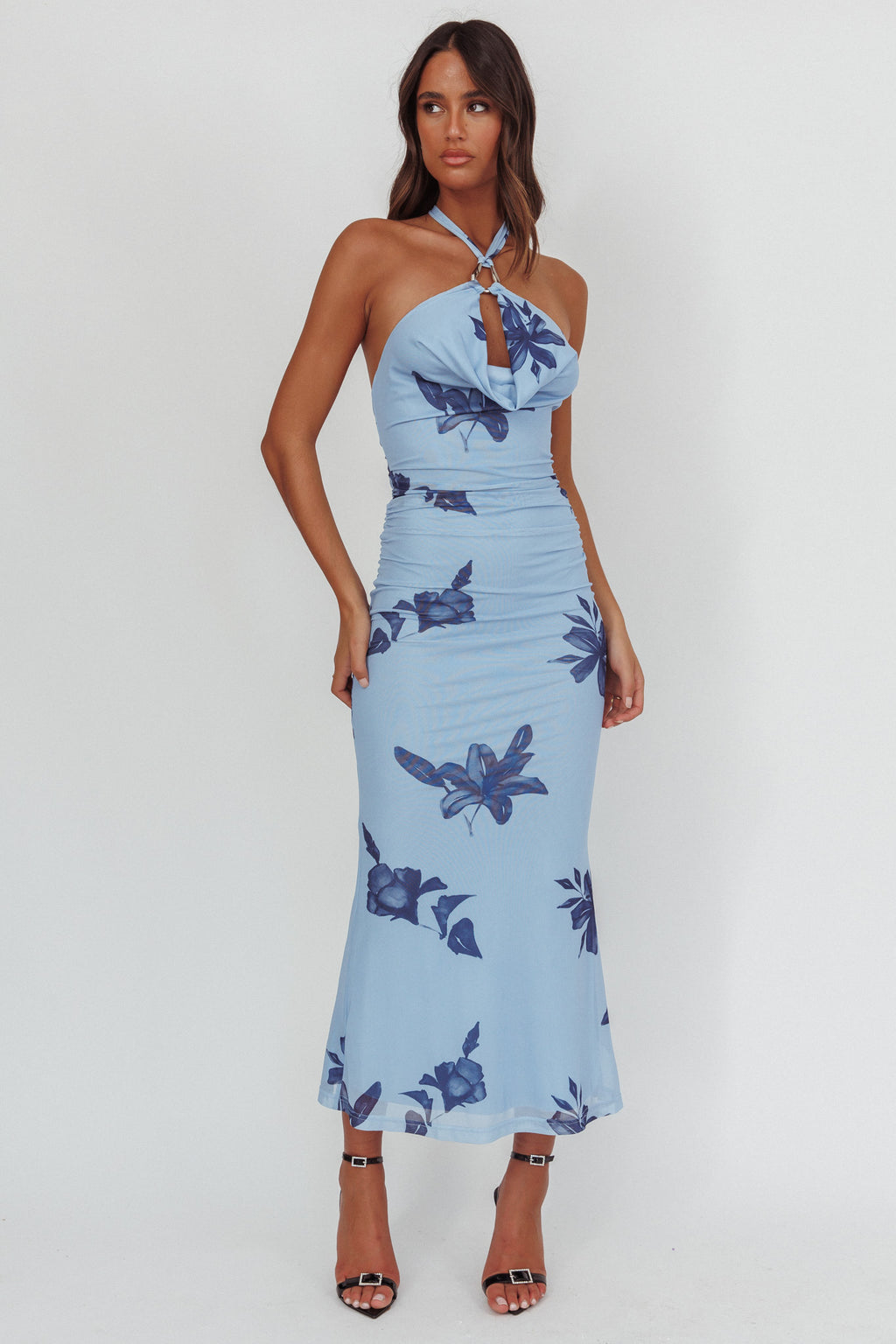 One Night Cowl Halterneck Maxi Dress Lily Blue by Selfie Leslie Australia