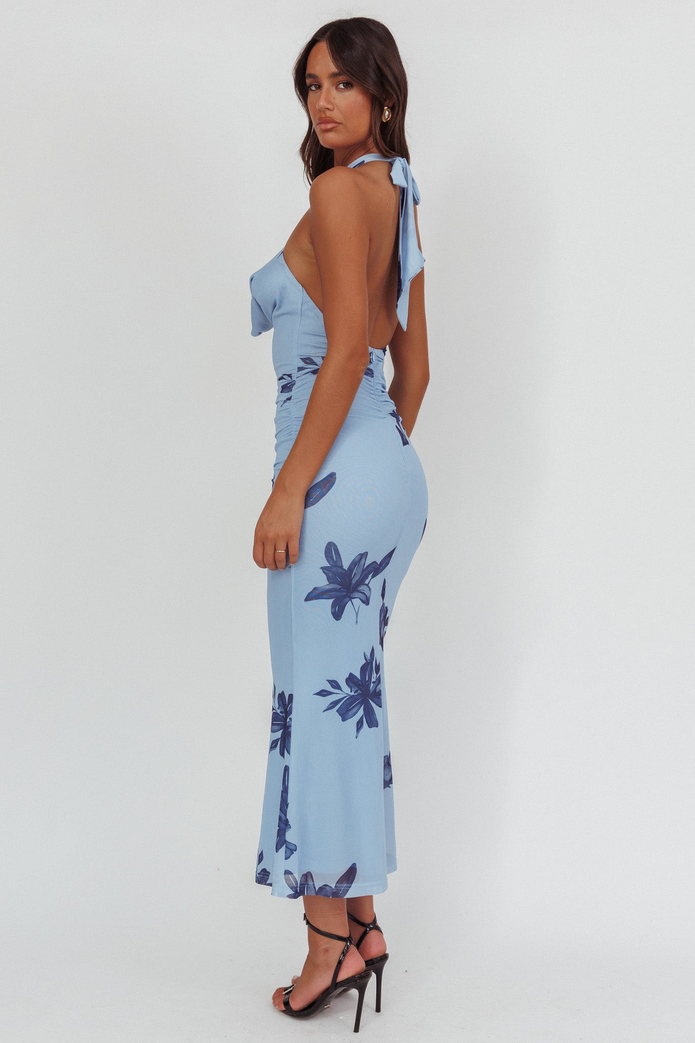 One Night Cowl Halterneck Maxi Dress Lily Blue by Selfie Leslie Australia