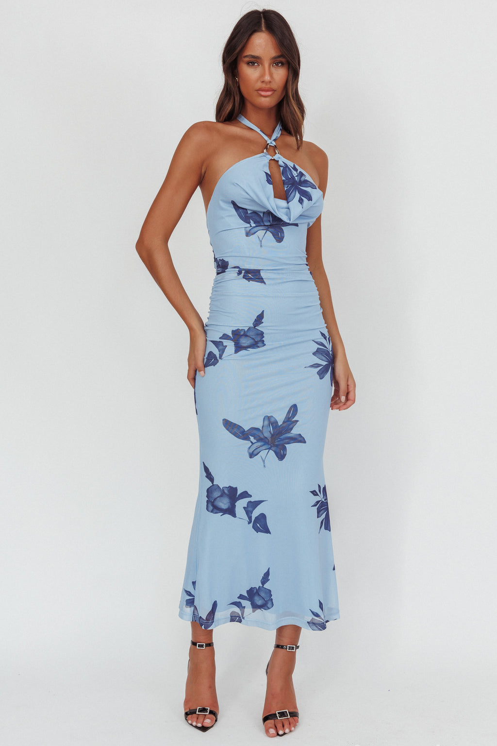One Night Cowl Halterneck Maxi Dress Lily Blue by Selfie Leslie Australia