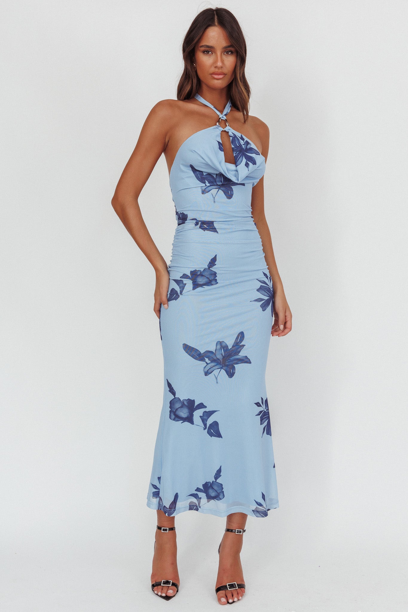 One Night Cowl Halterneck Maxi Dress Lily Blue by Selfie Leslie Australia