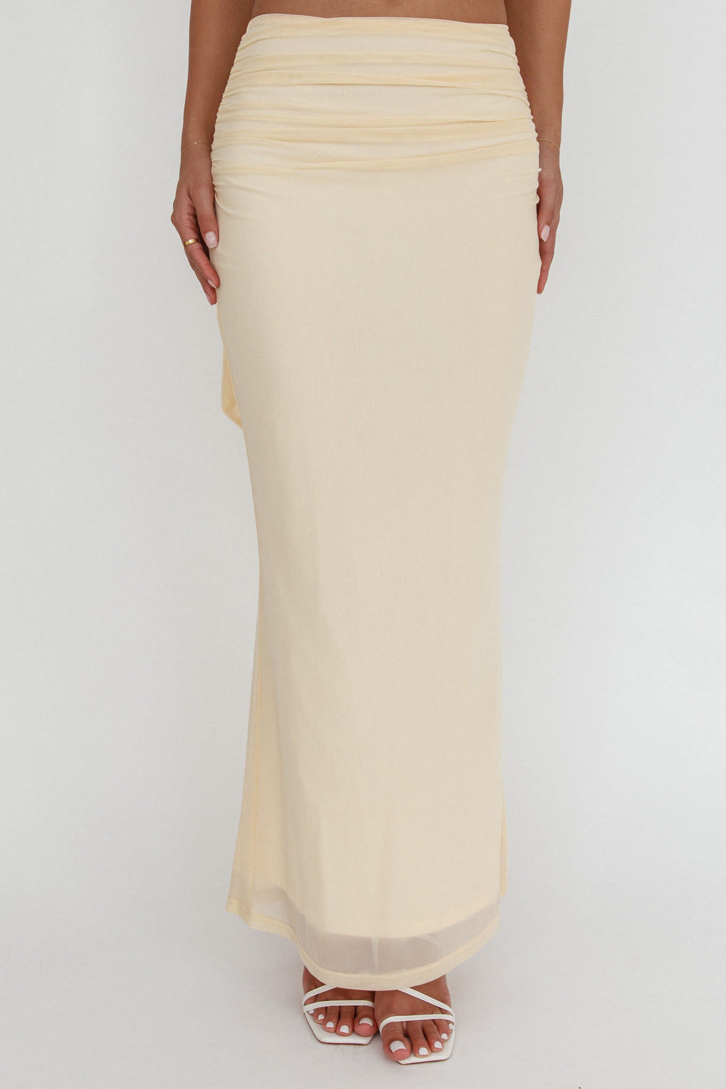 All The Lights Ruched Midi Skirt Cream by Selfie Leslie Australia