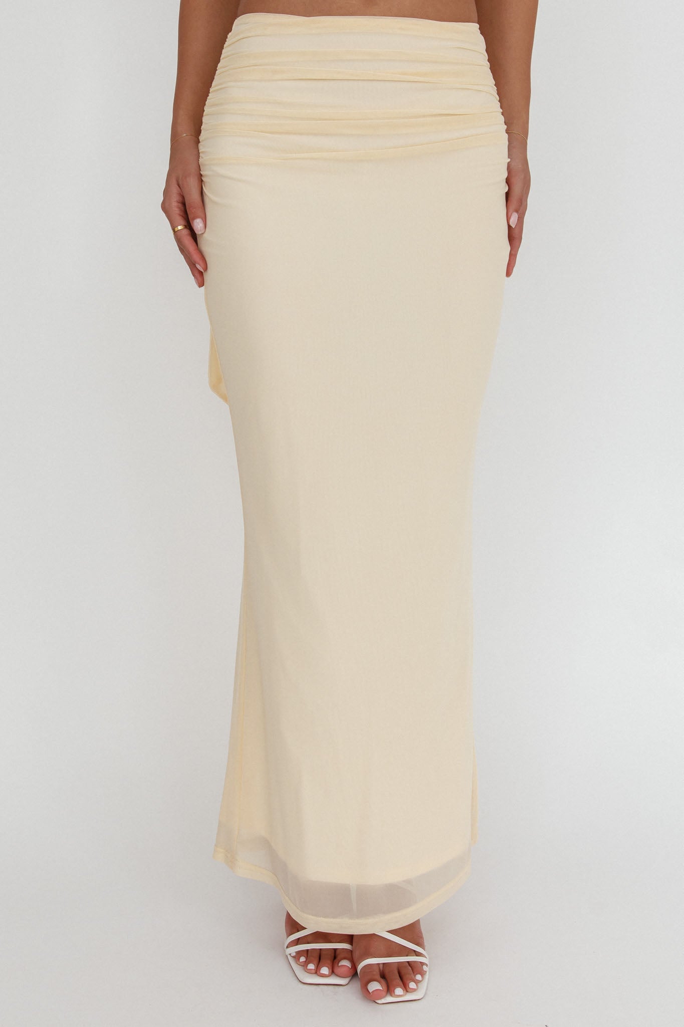 All The Lights Ruched Midi Skirt Cream by Selfie Leslie Australia