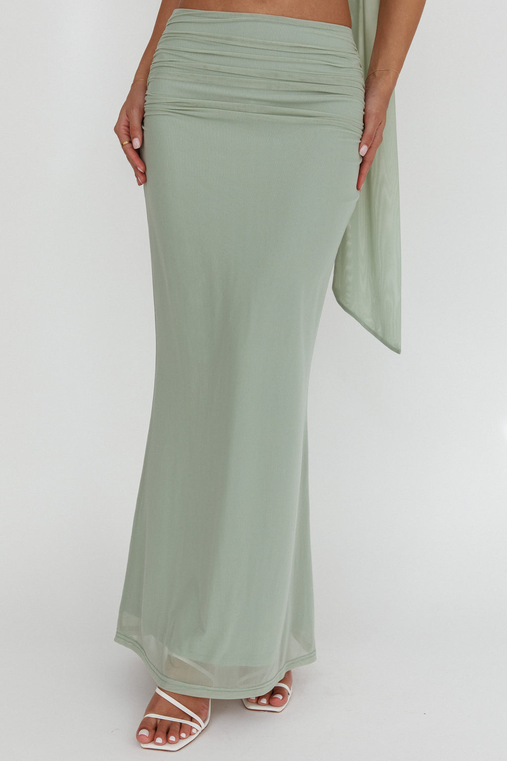 All The Lights Ruched Midi Skirt Sage by Selfie Leslie Australia