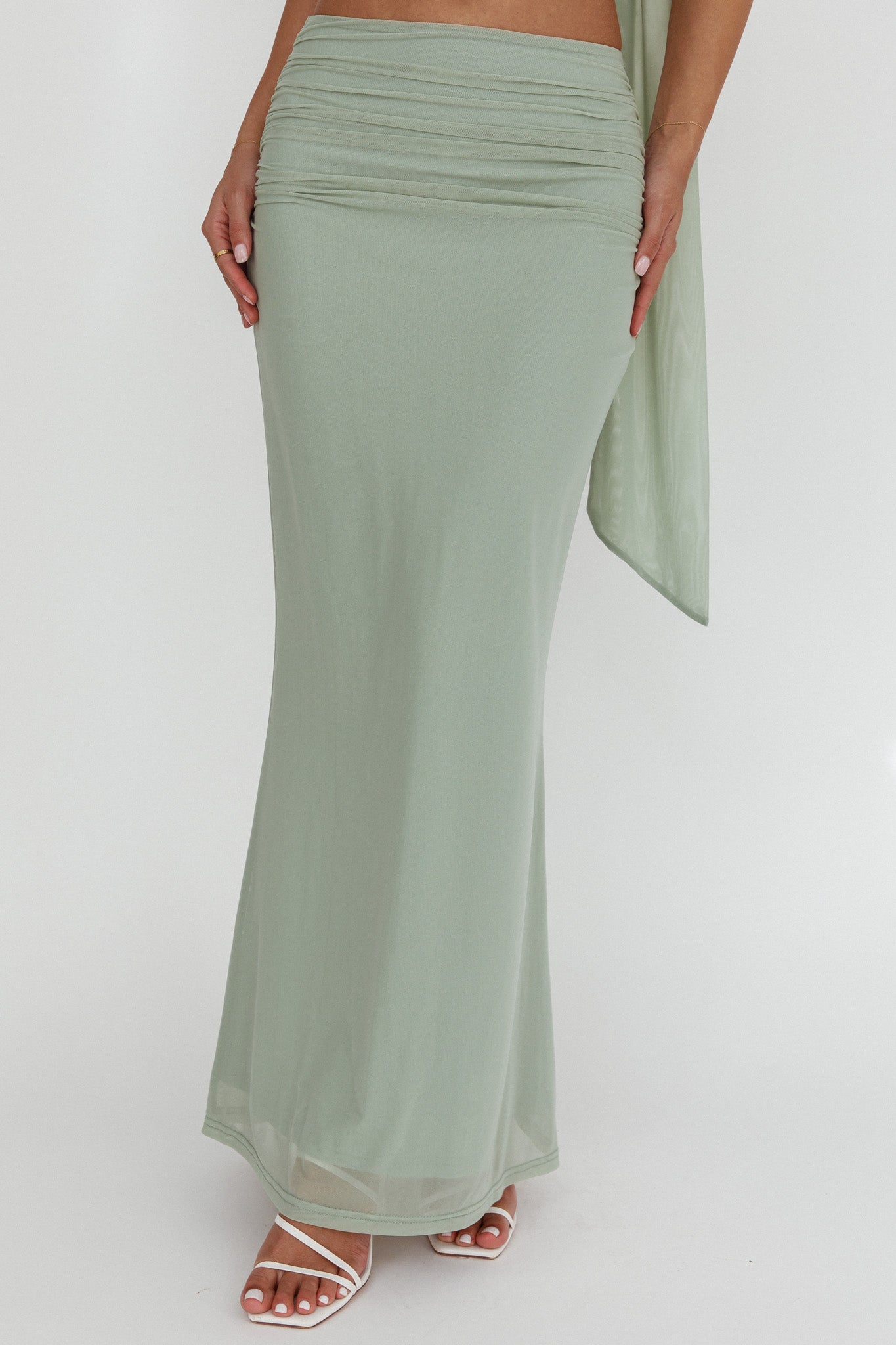 All The Lights Ruched Midi Skirt Sage by Selfie Leslie Australia
