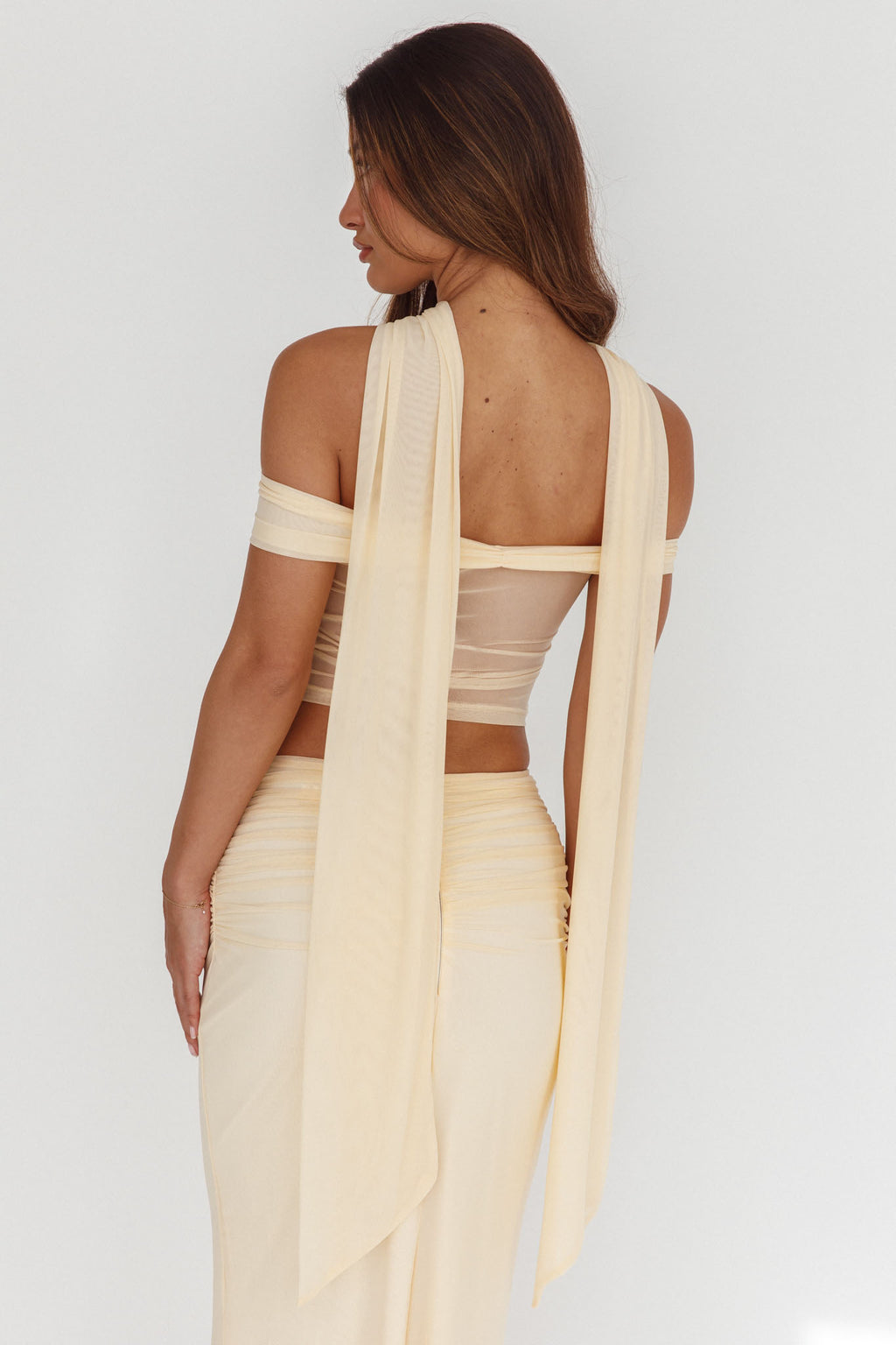 All The Lights Off-Shoulder Crop Top Cream by Selfie Leslie Australia