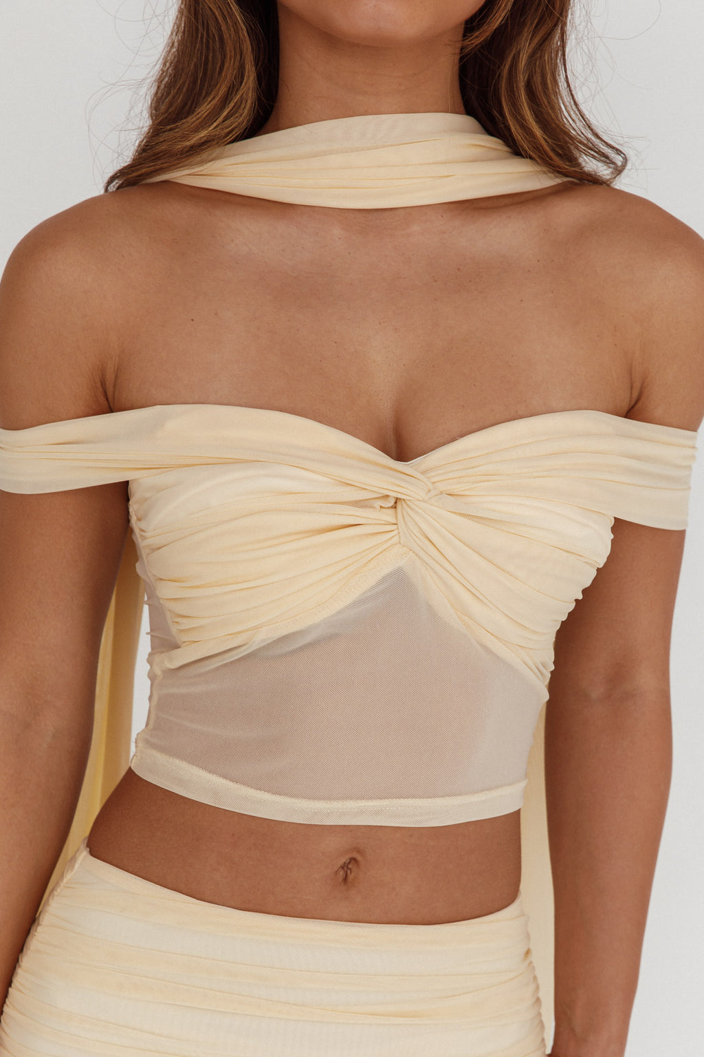 All The Lights Off-Shoulder Crop Top Cream by Selfie Leslie Australia