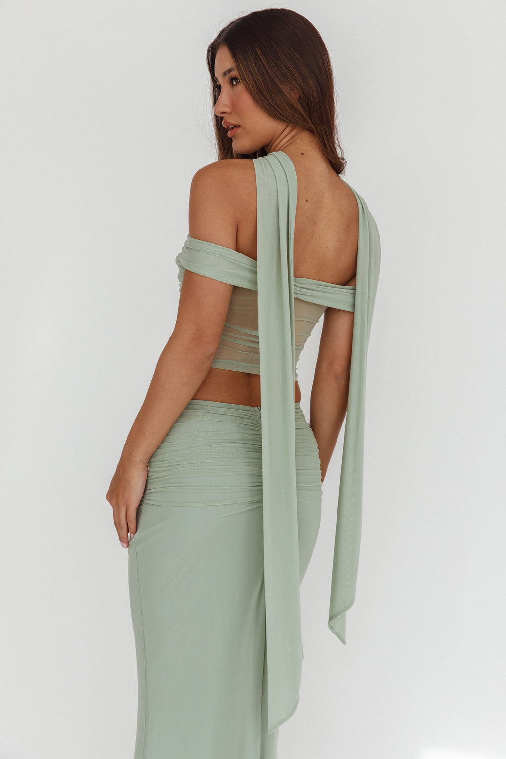 All The Lights Off-Shoulder Crop Top Sage by Selfie Leslie Australia