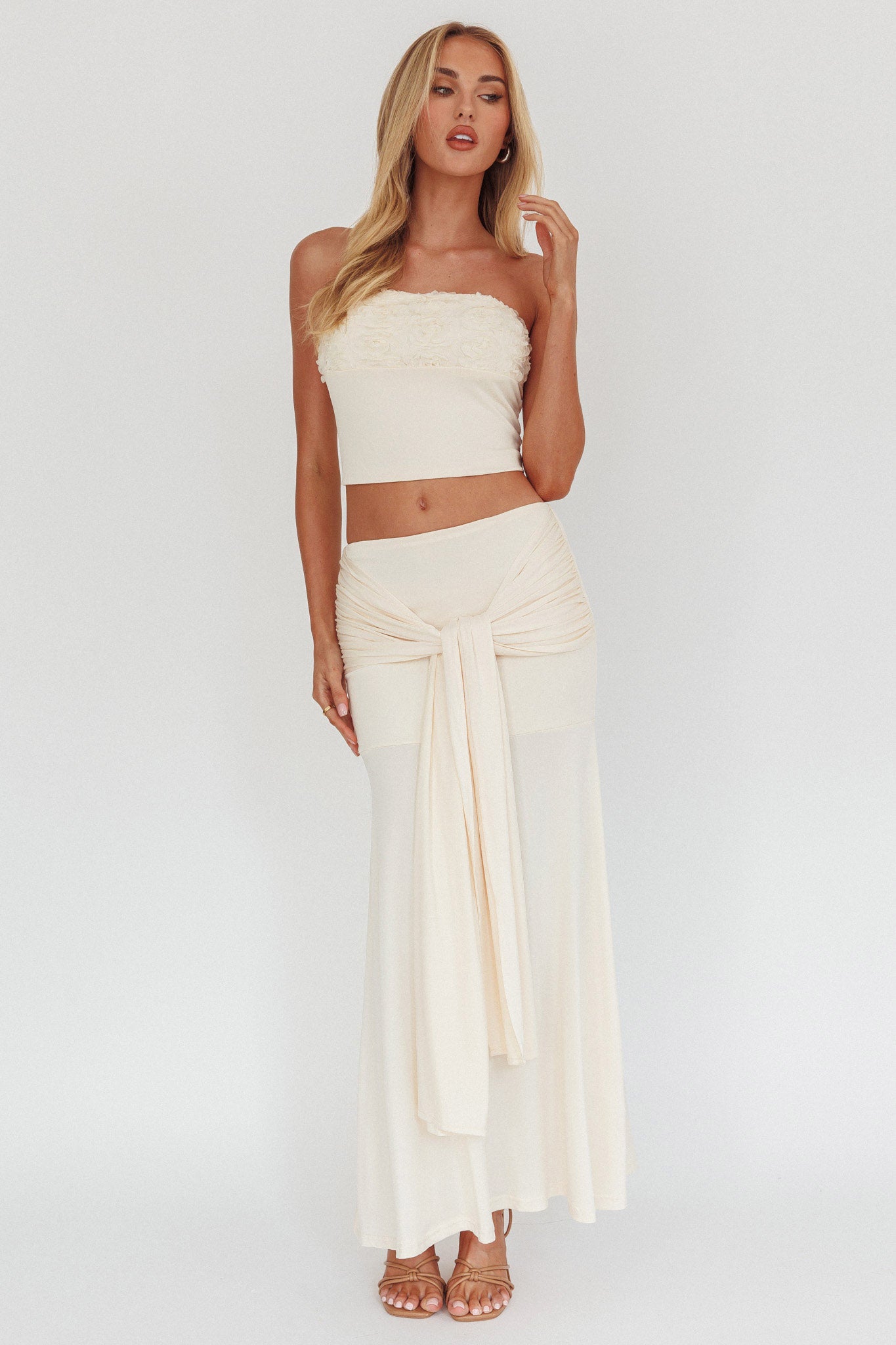 Night Market Hip Tie Maxi Skirt Butter by Selfie Leslie Australia