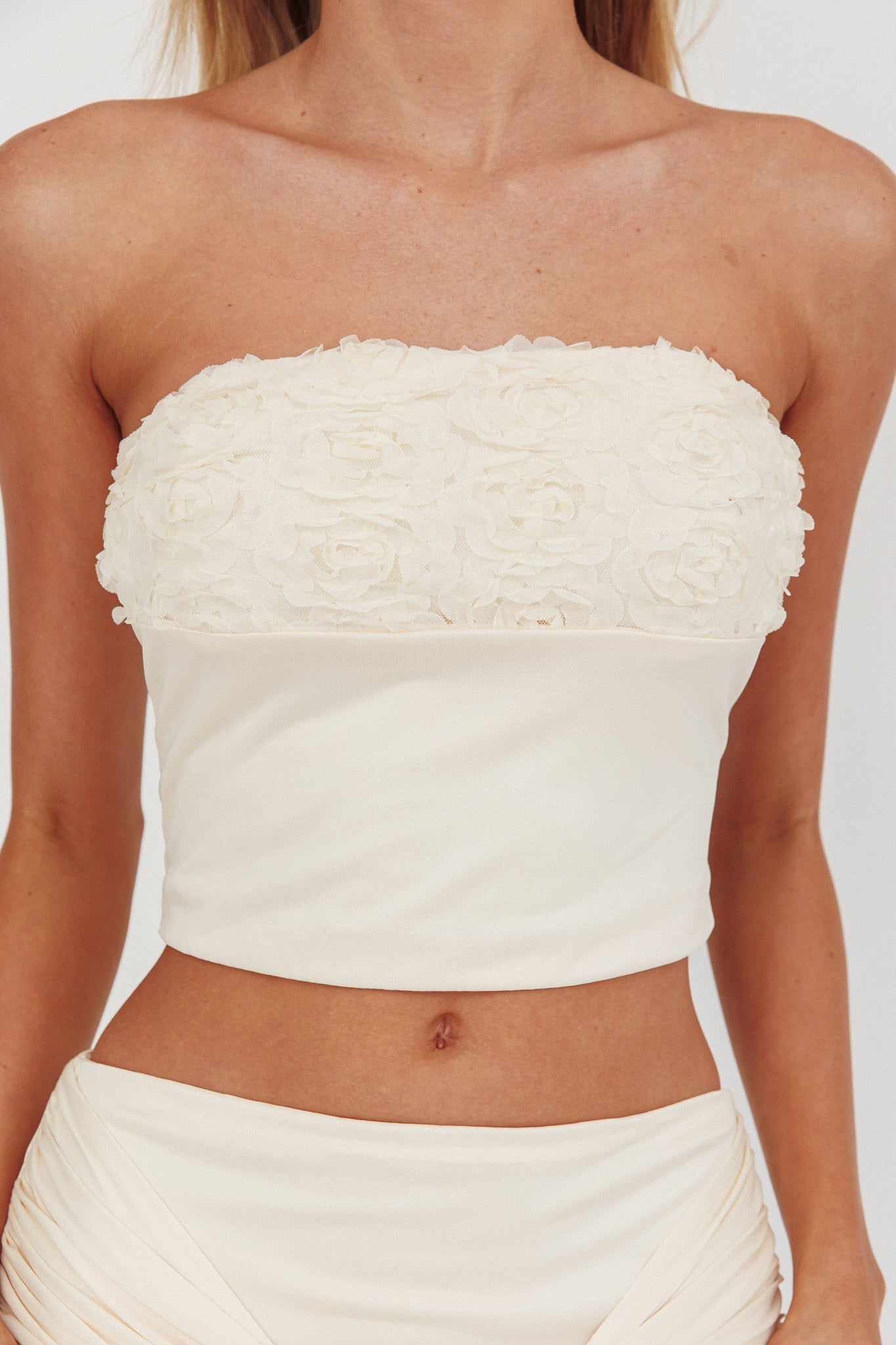 Night Market Applique Crop Top Butter by Selfie Leslie Australia