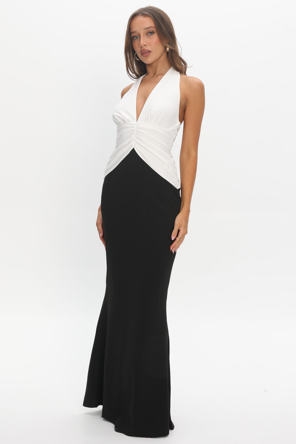 Lala Gathered Waist Maxi Dress White/Black by Selfie Leslie Australia