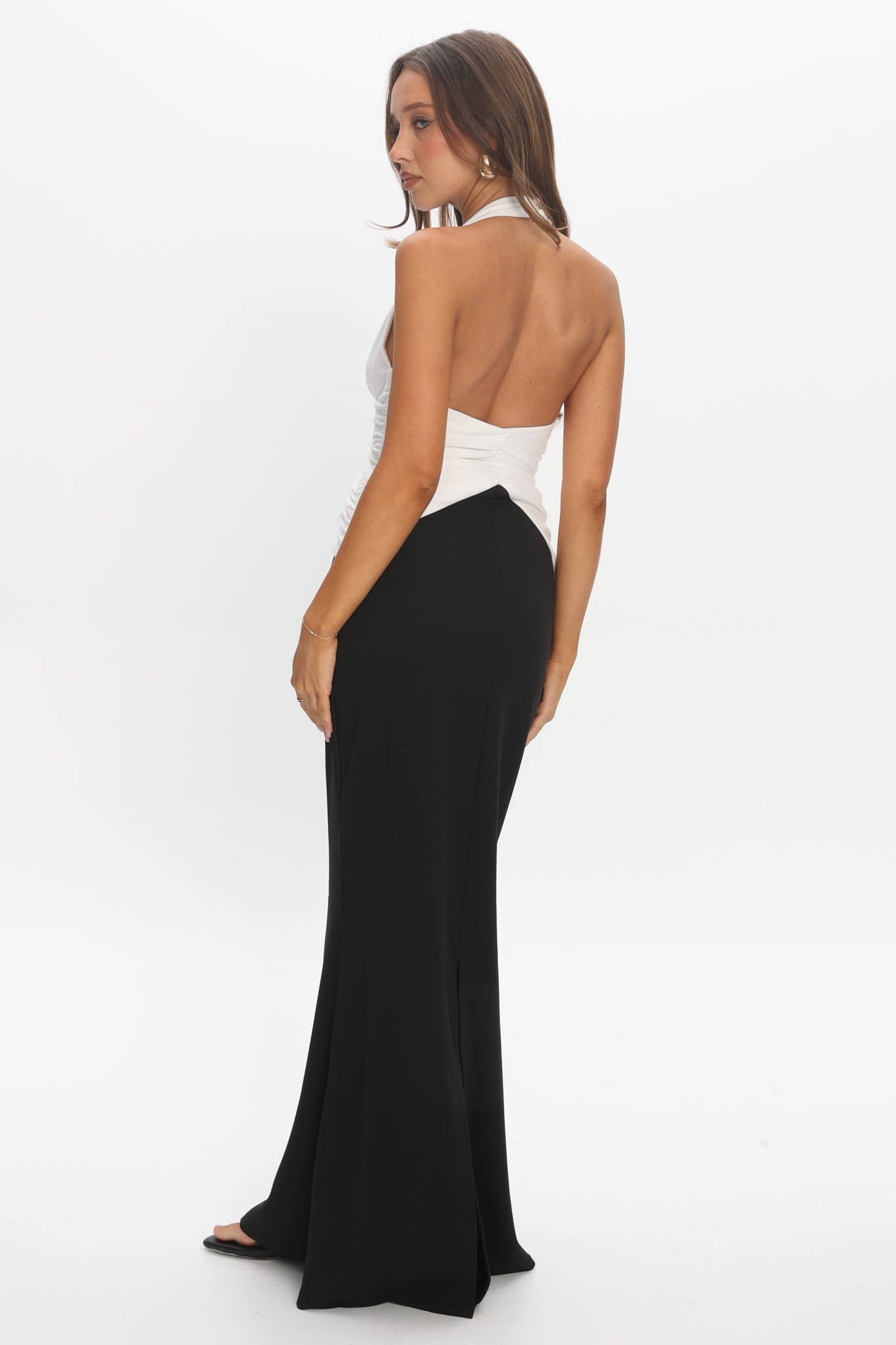 Lala Gathered Waist Maxi Dress White/Black by Selfie Leslie Australia
