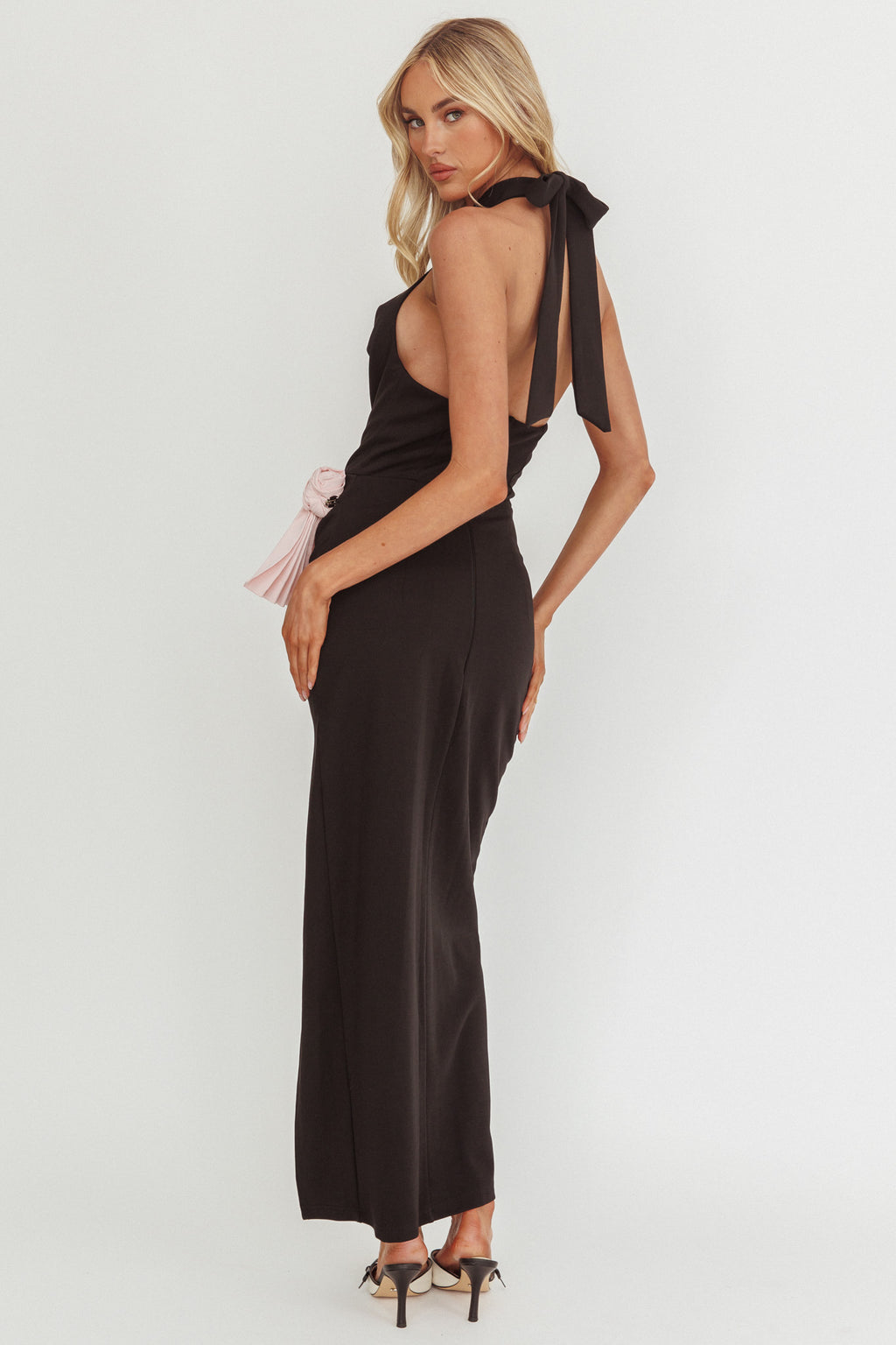 Charlene Cowl Halterneck Maxi Dress Black by Selfie Leslie Australia