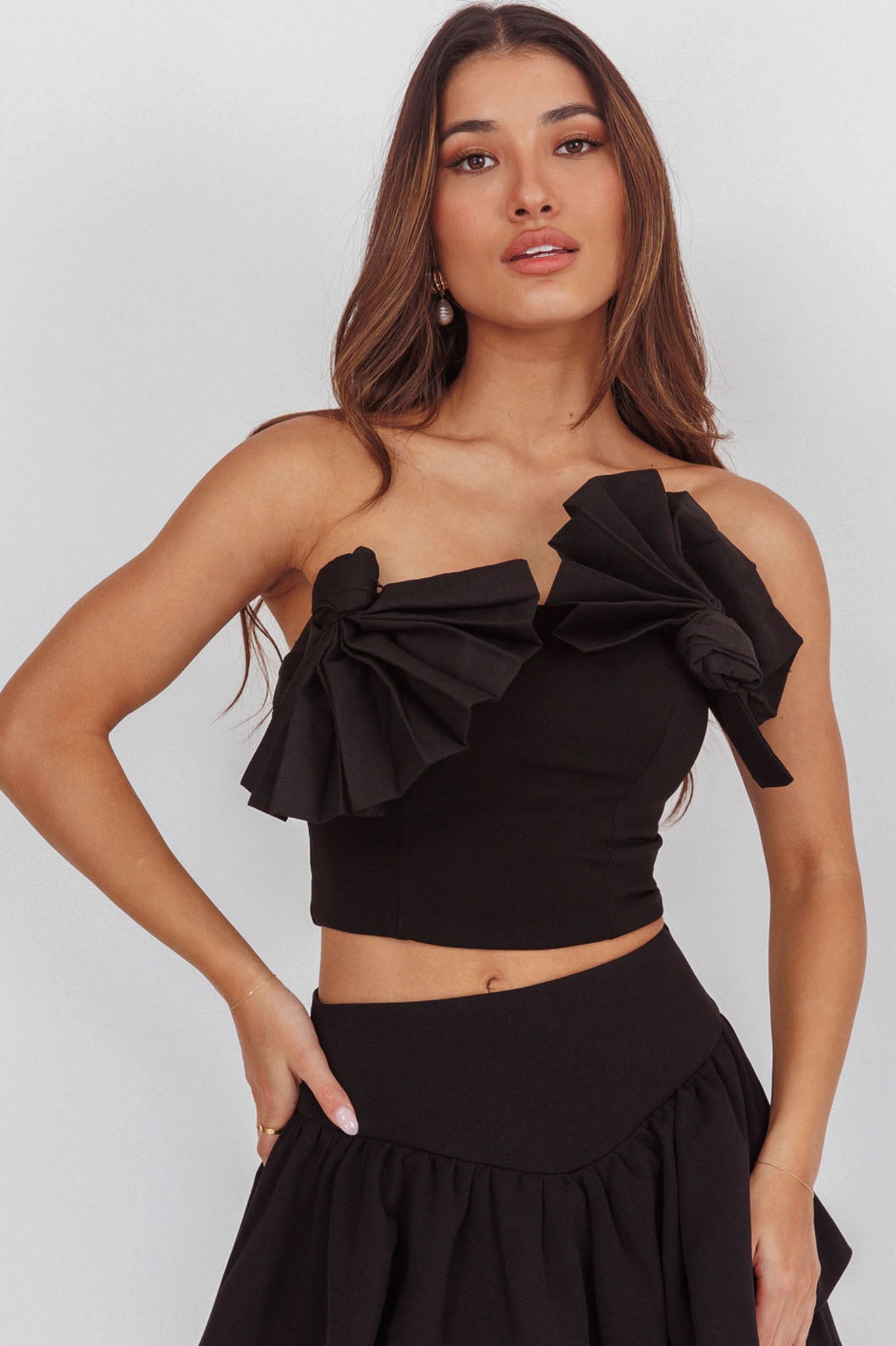 Deisi Concertina Strapless Crop Top Black by Selfie Leslie Australia