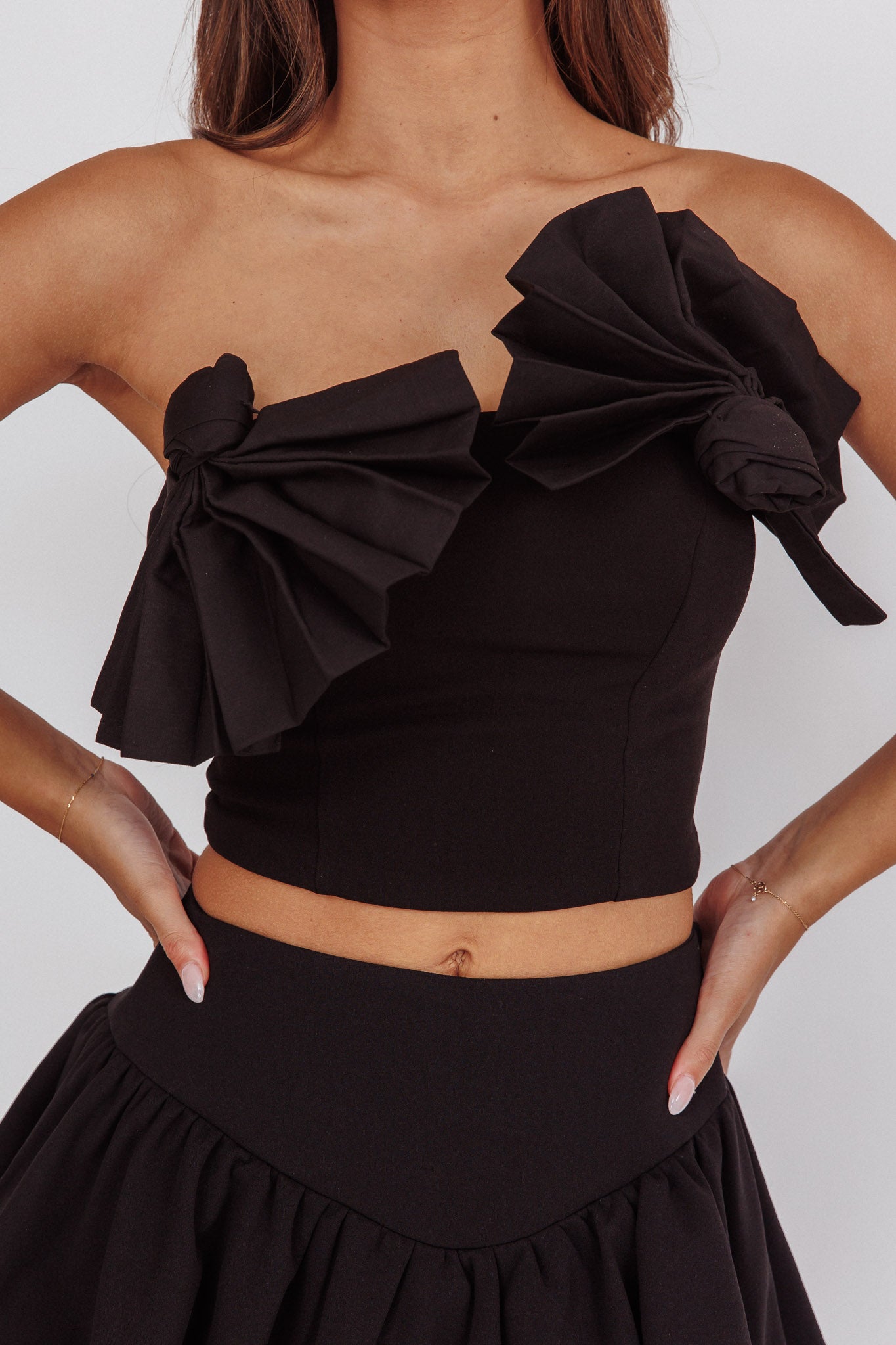 Deisi Concertina Strapless Crop Top Black by Selfie Leslie Australia