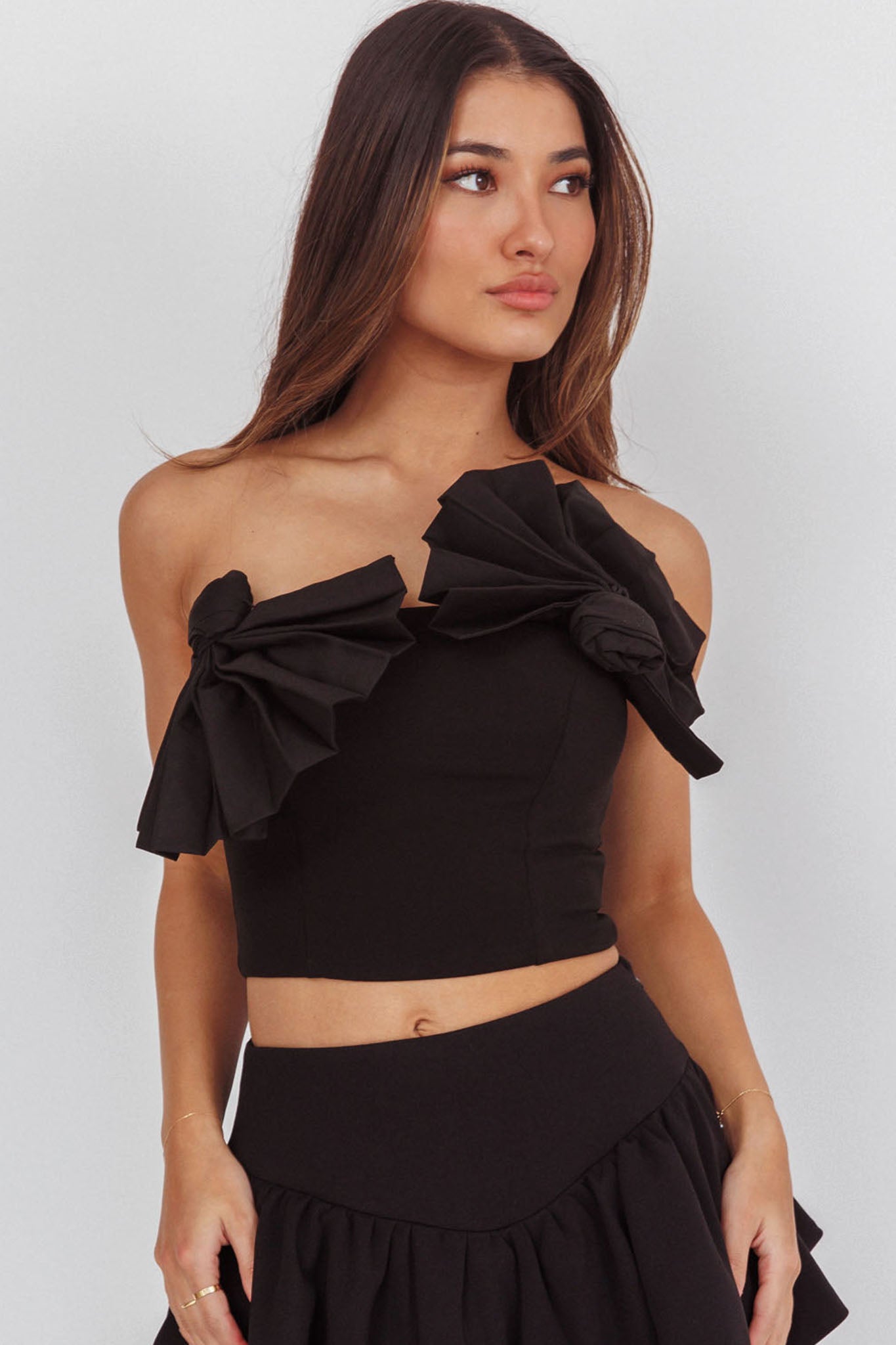 Deisi Concertina Strapless Crop Top Black by Selfie Leslie Australia
