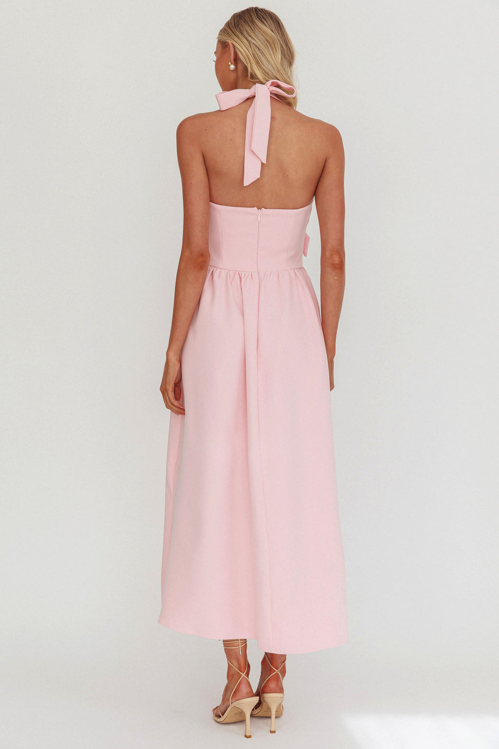 Ariarna Bow Halter Maxi Dress Pink Sorbet by Selfie Leslie Australia