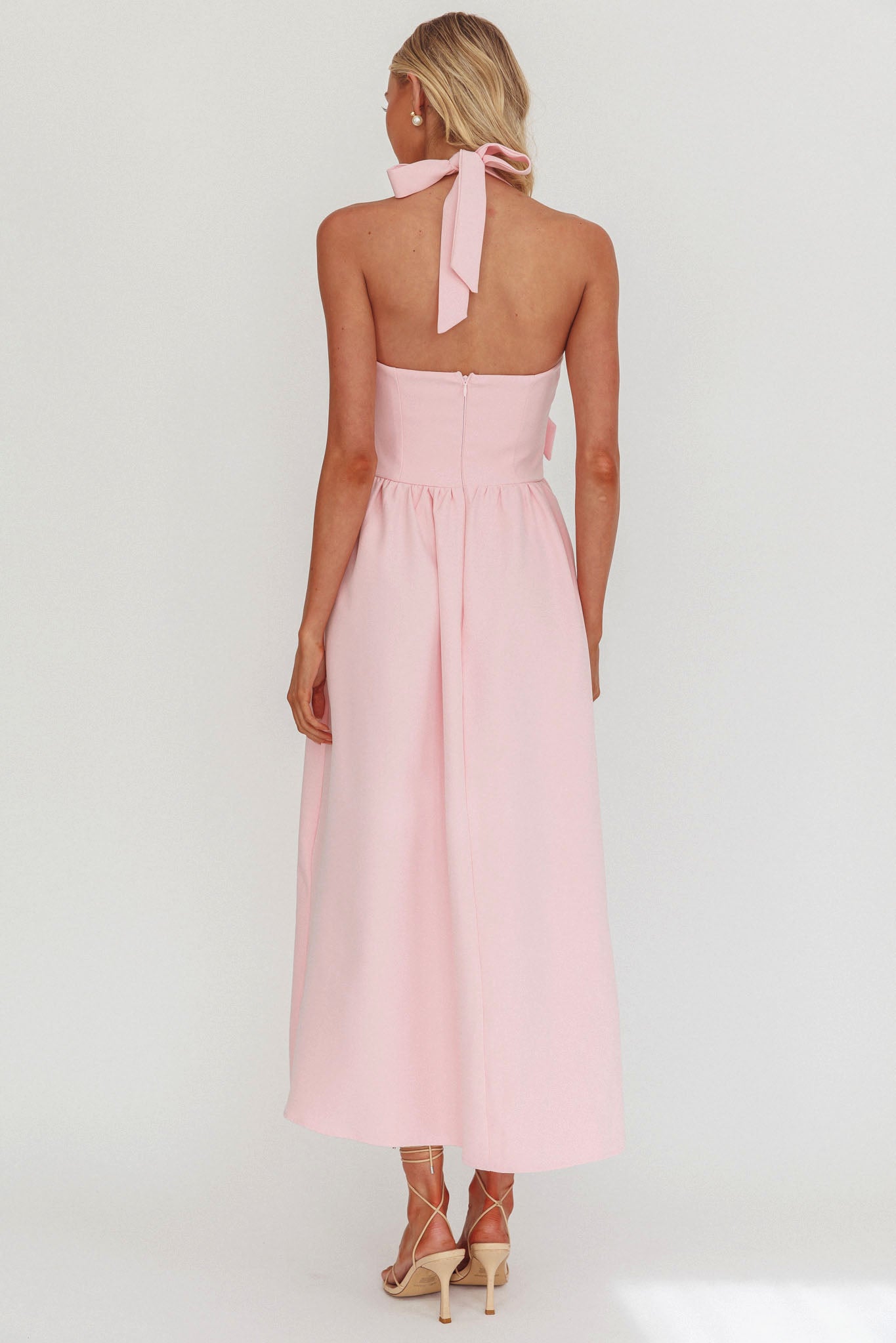 Ariarna Bow Halter Maxi Dress Pink Sorbet by Selfie Leslie Australia