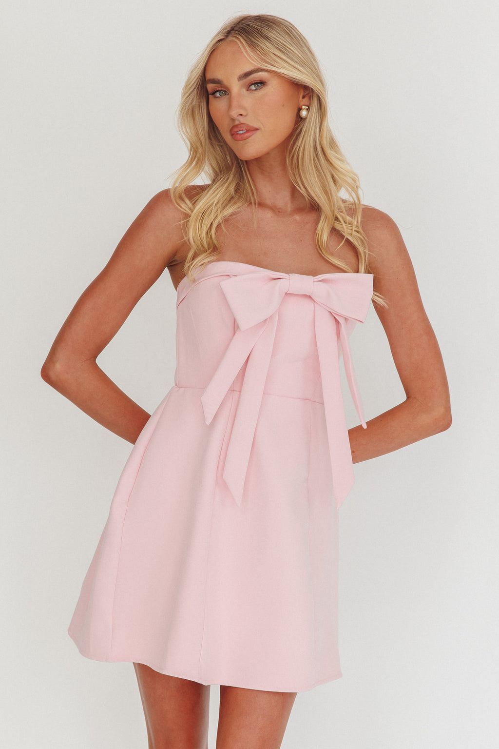 Lollipop Strapless Bow Bust Mini Dress Pink Sorbet by Selfie Leslie Australia