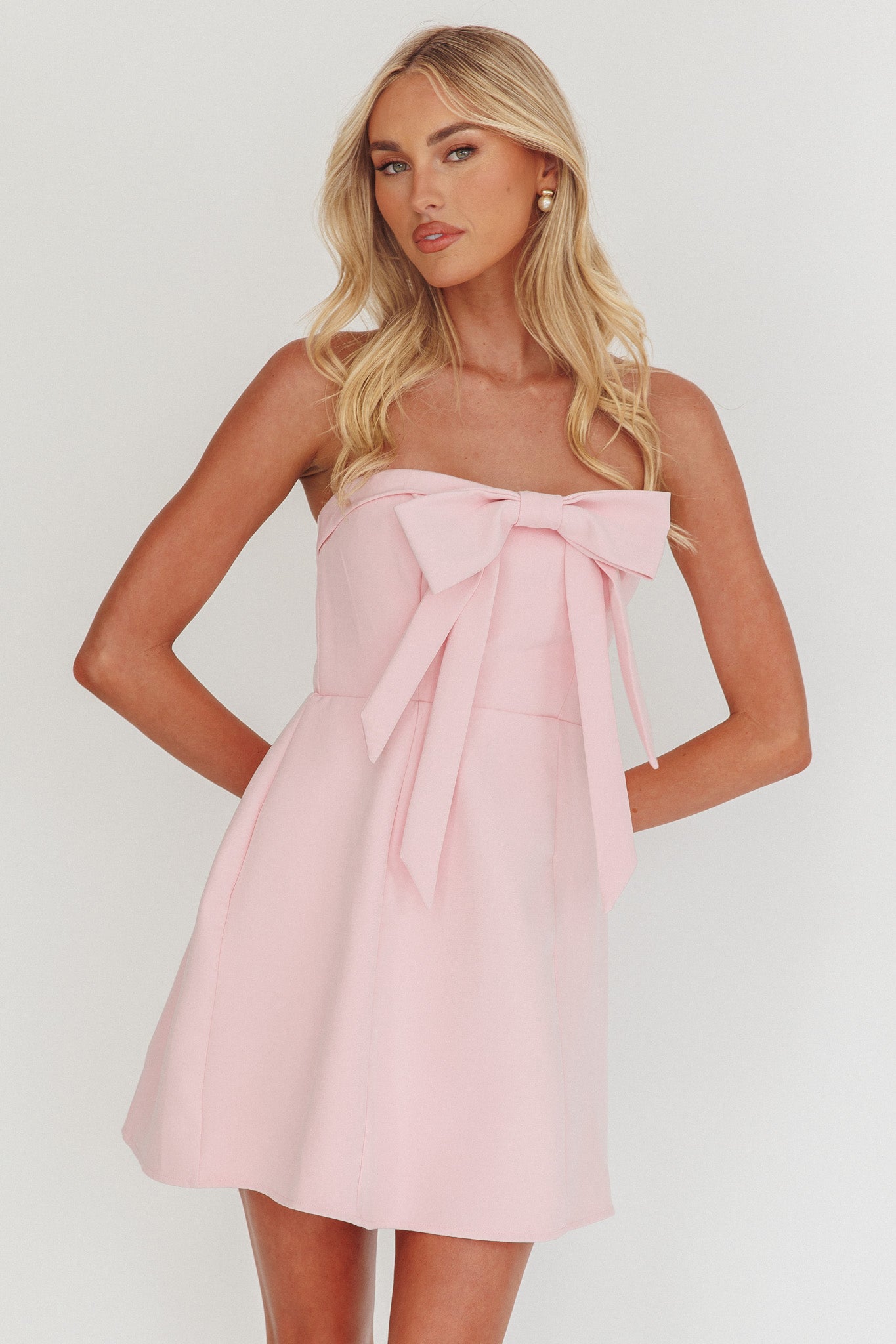 Lollipop Strapless Bow Bust Mini Dress Pink Sorbet by Selfie Leslie Australia