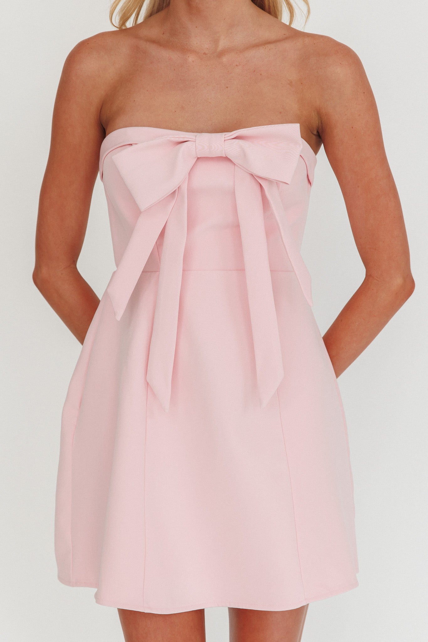 Lollipop Strapless Bow Bust Mini Dress Pink Sorbet by Selfie Leslie Australia