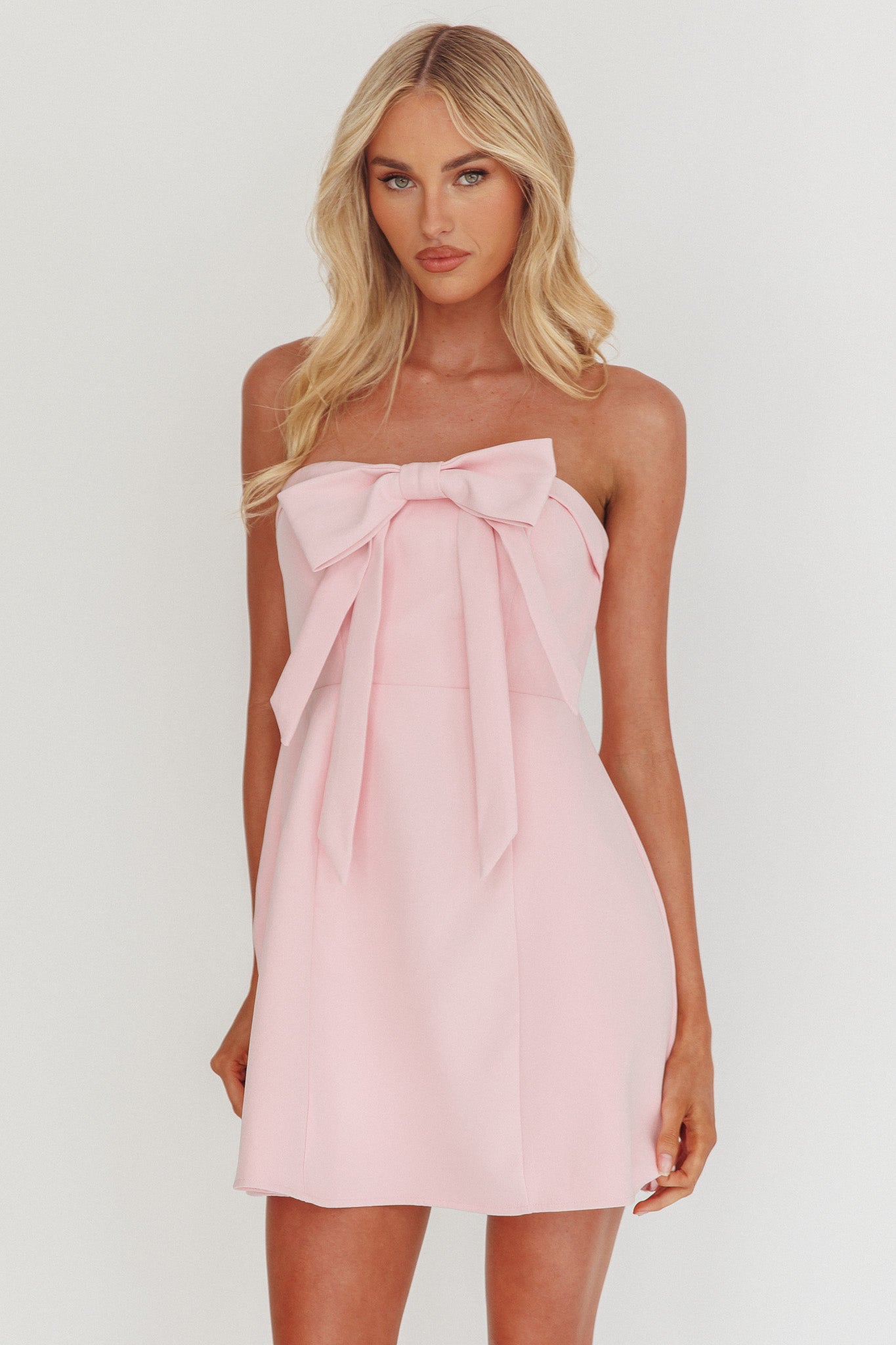 Lollipop Strapless Bow Bust Mini Dress Pink Sorbet by Selfie Leslie Australia