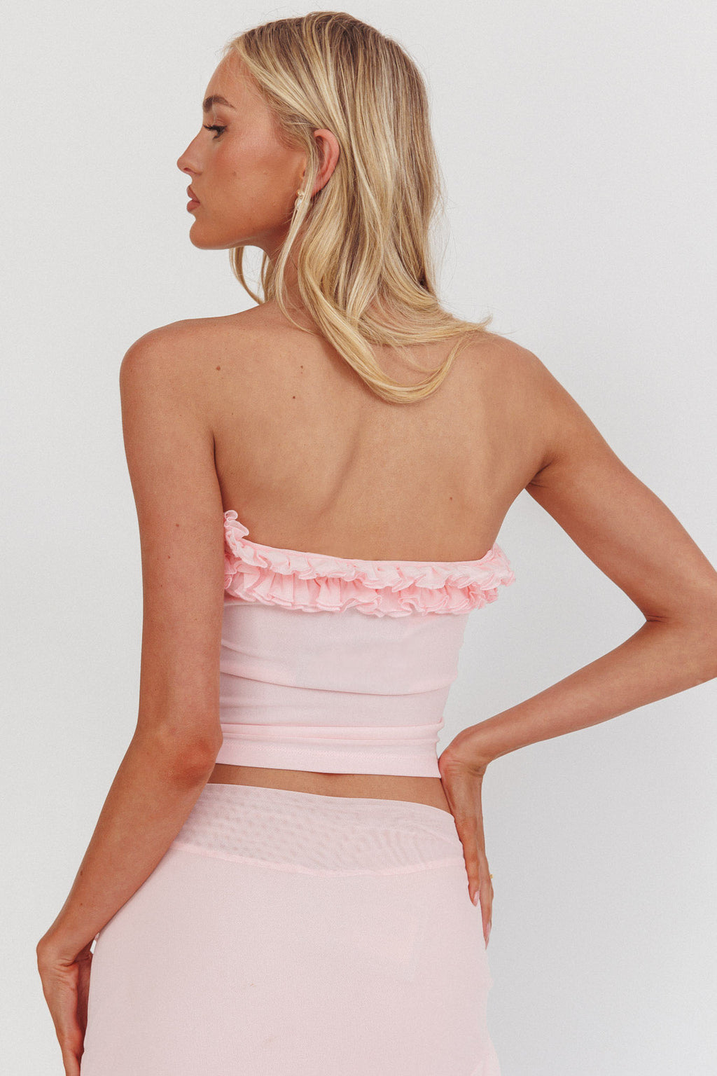 Frosted Sugar Frill Strapless Top Pink by Selfie Leslie Australia