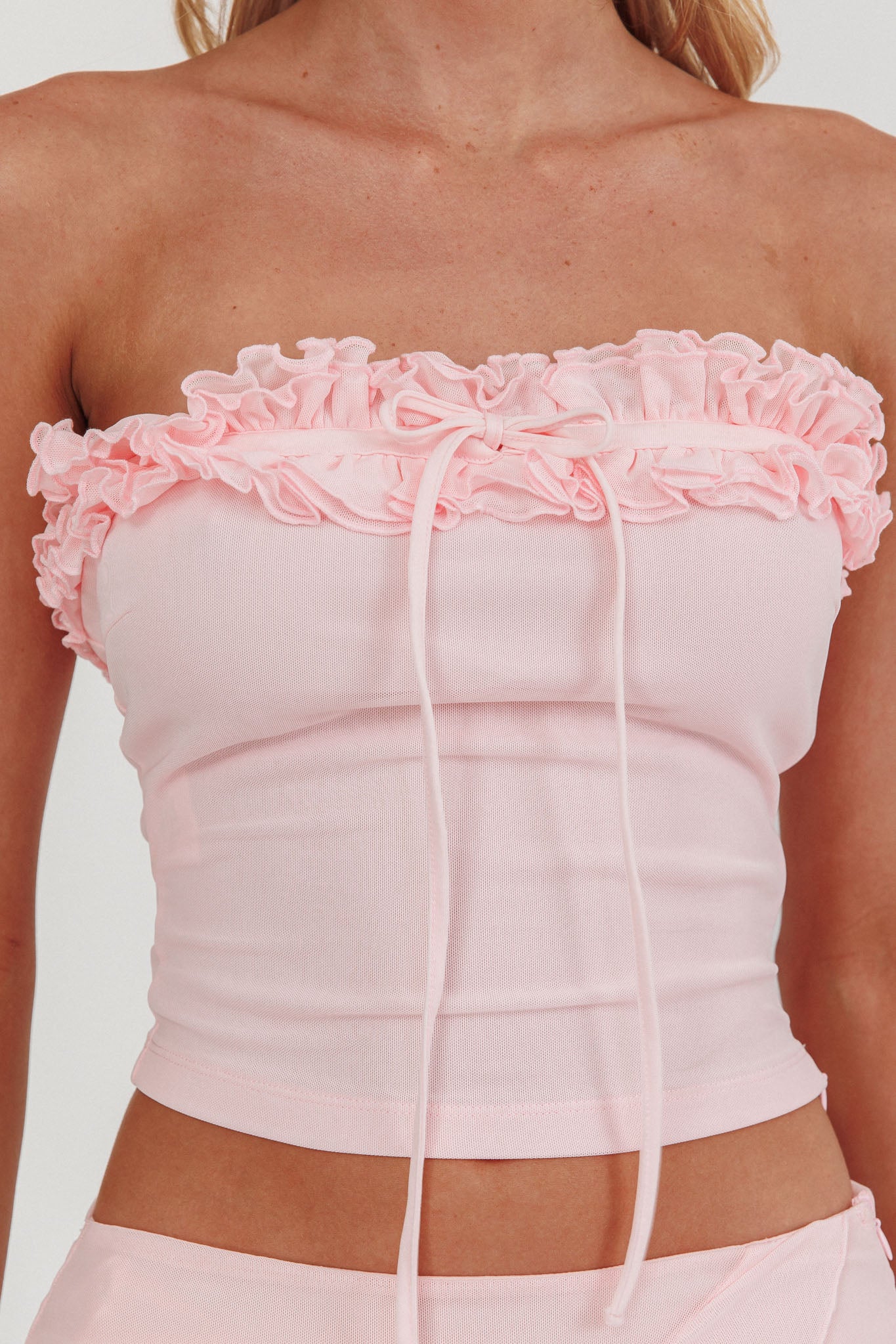 Frosted Sugar Frill Strapless Top Pink by Selfie Leslie Australia
