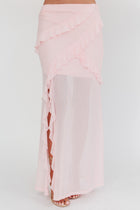 Frosted Sugar Ruffle Trim Split Midi Skirt Pink