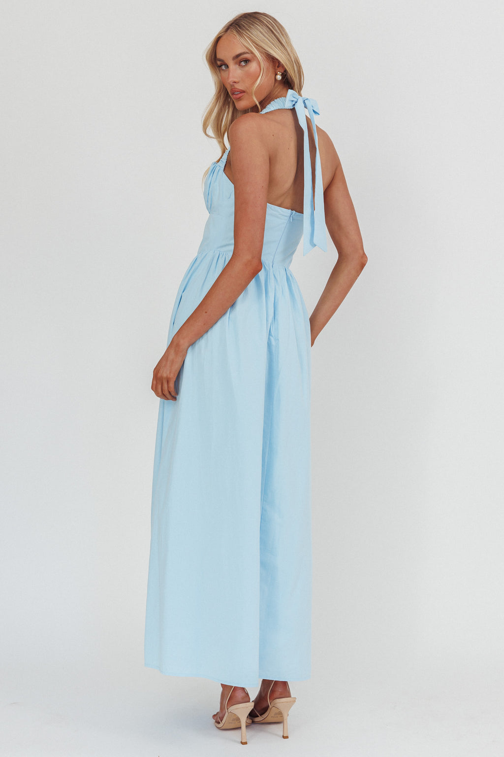 Irisa Elasticated Halter Maxi Dress Ice Blue by Selfie Leslie Australia