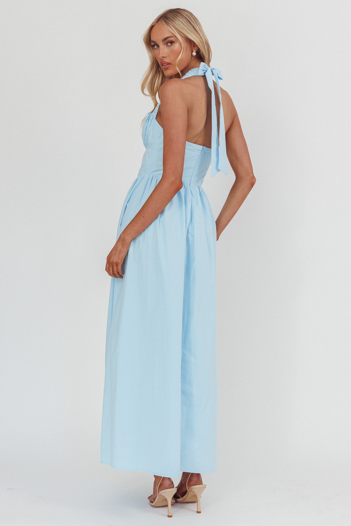 Irisa Elasticated Halter Maxi Dress Ice Blue by Selfie Leslie Australia