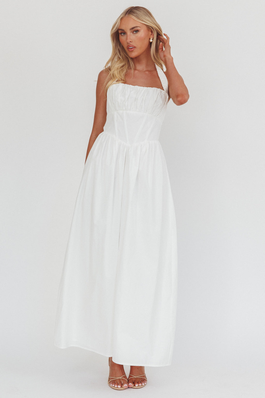 Irisa Elasticated Halter Maxi Dress White by Selfie Leslie Australia