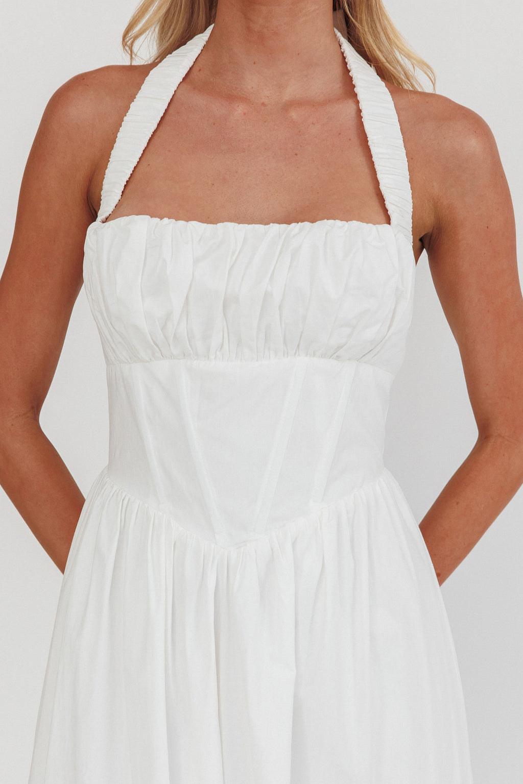 Irisa Elasticated Halter Maxi Dress White by Selfie Leslie Australia