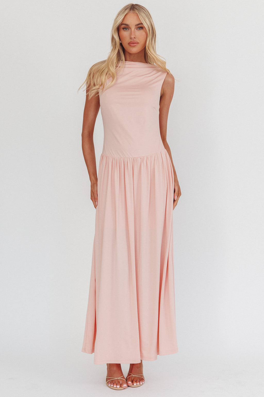 Dorothea High Cowl Open Back Maxi Dress Dusty Pink by Selfie Leslie Australia