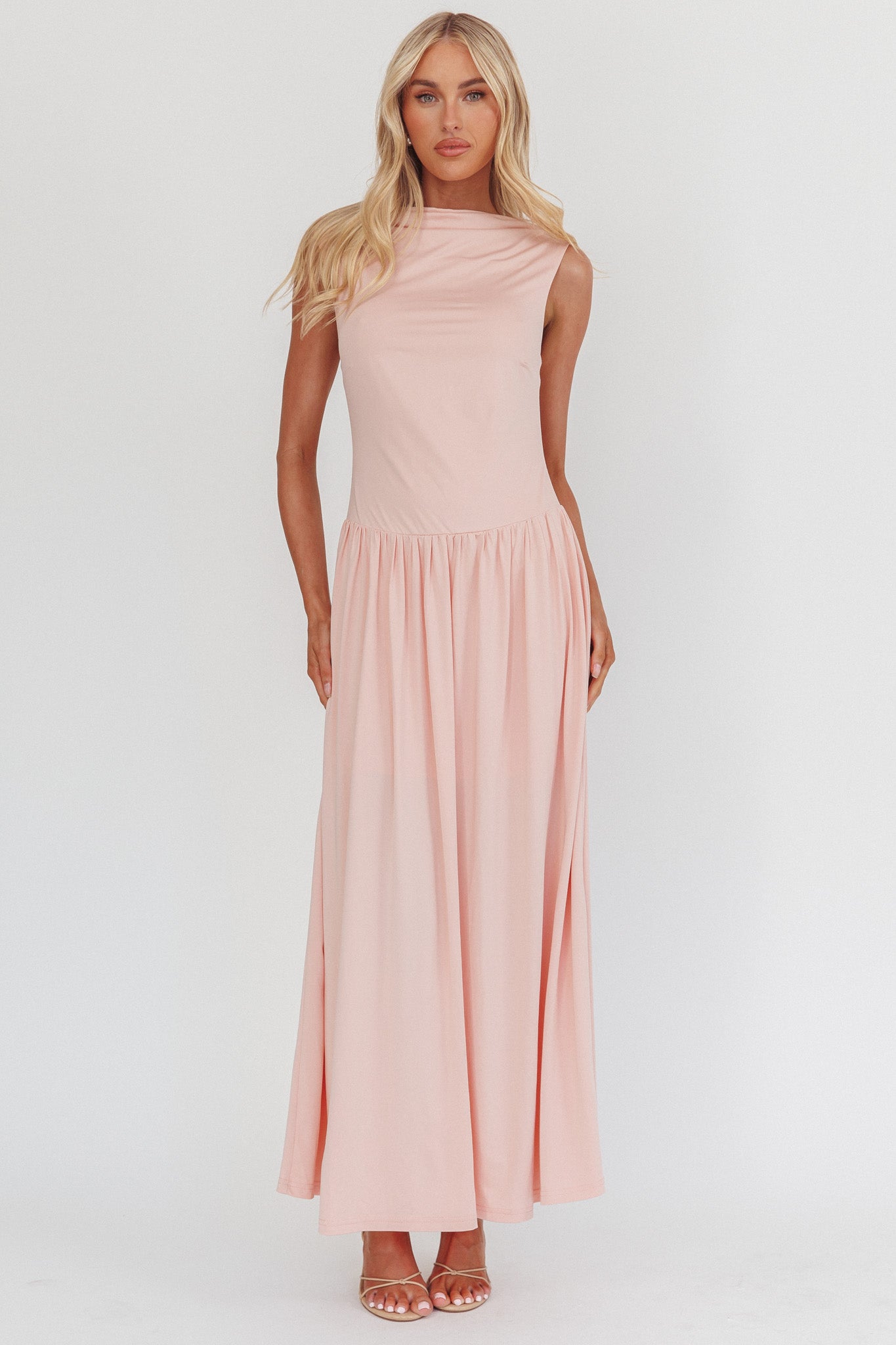 Dorothea High Cowl Open Back Maxi Dress Dusty Pink by Selfie Leslie Australia