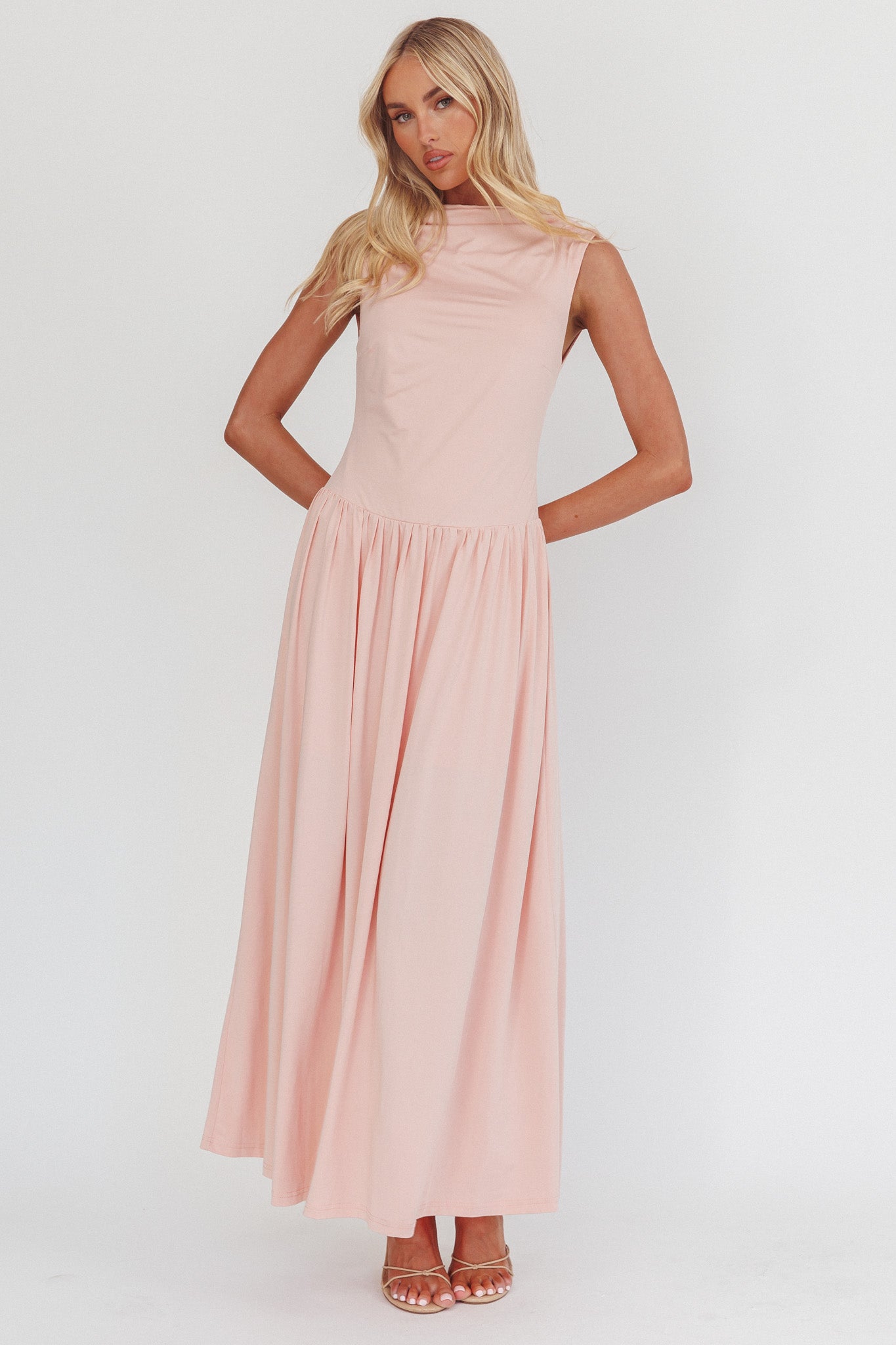 Dorothea High Cowl Open Back Maxi Dress Dusty Pink by Selfie Leslie Australia