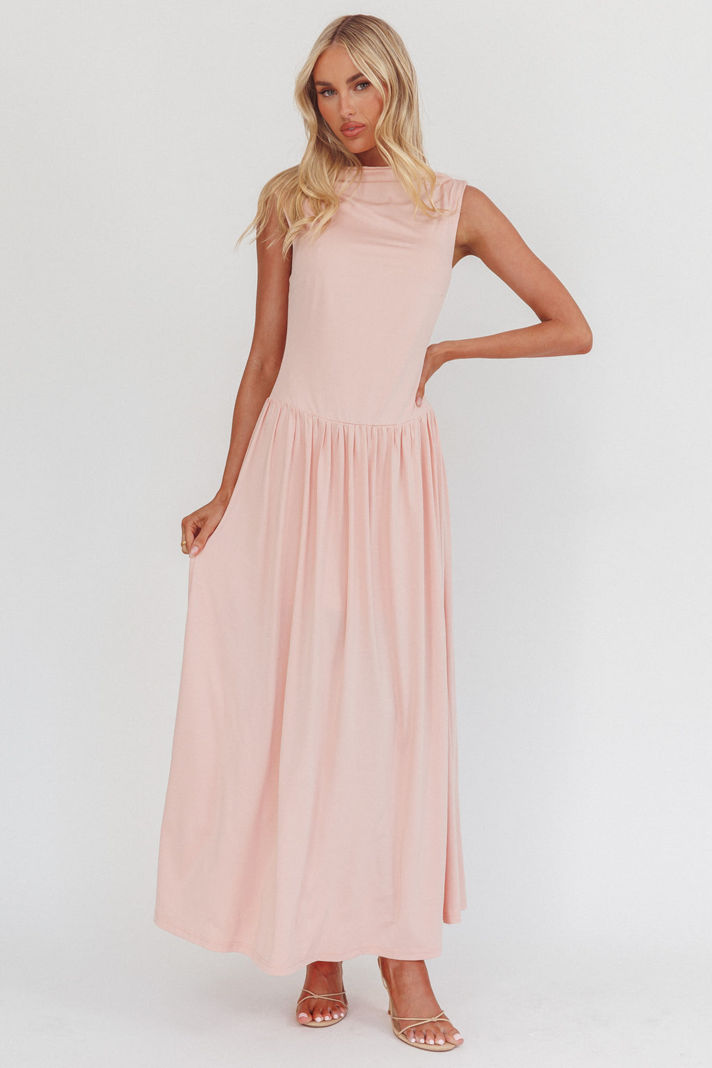 Dorothea High Cowl Open Back Maxi Dress Dusty Pink by Selfie Leslie Australia