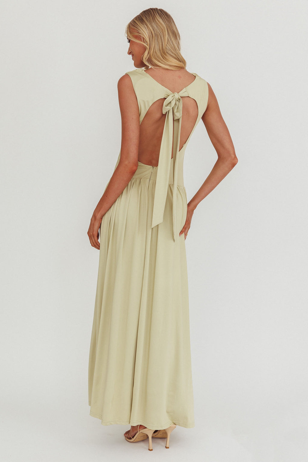 Dorothea High Cowl Open Back Maxi Dress Sage by Selfie Leslie Australia