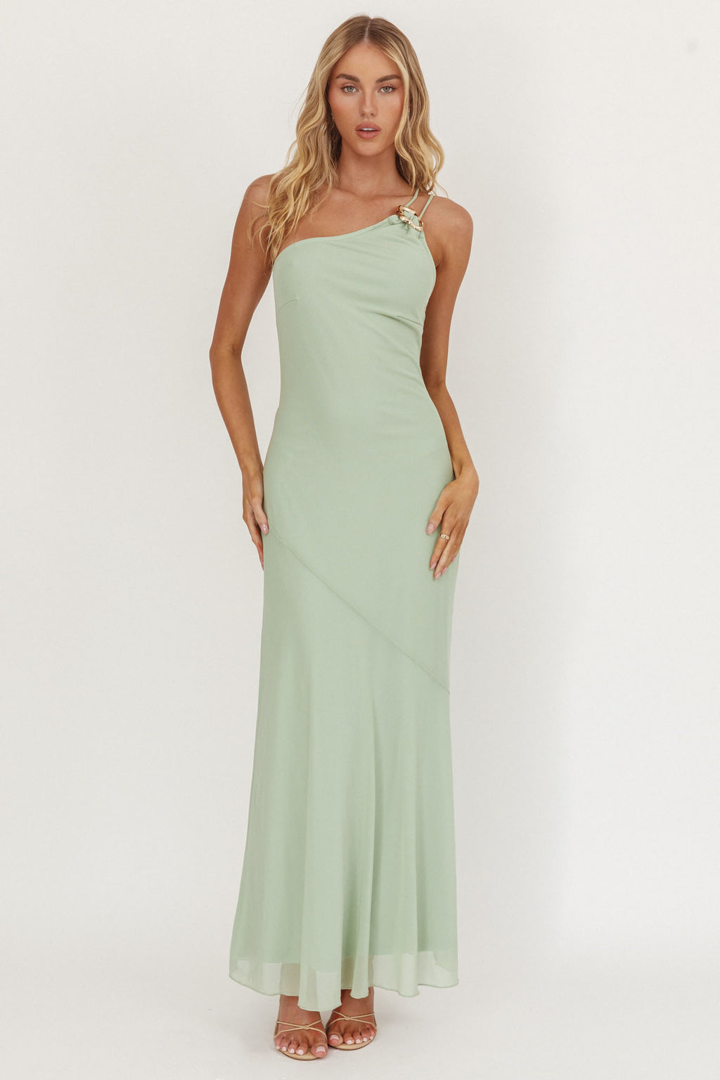 We Belong Together One-Shoulder Buckle Maxi Dress Mint by Selfie Leslie Australia