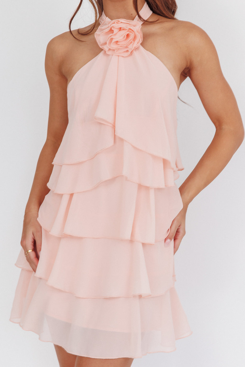Southern Belles Halterneck Ruffle Mini Dress Pink by Selfie Leslie Australia