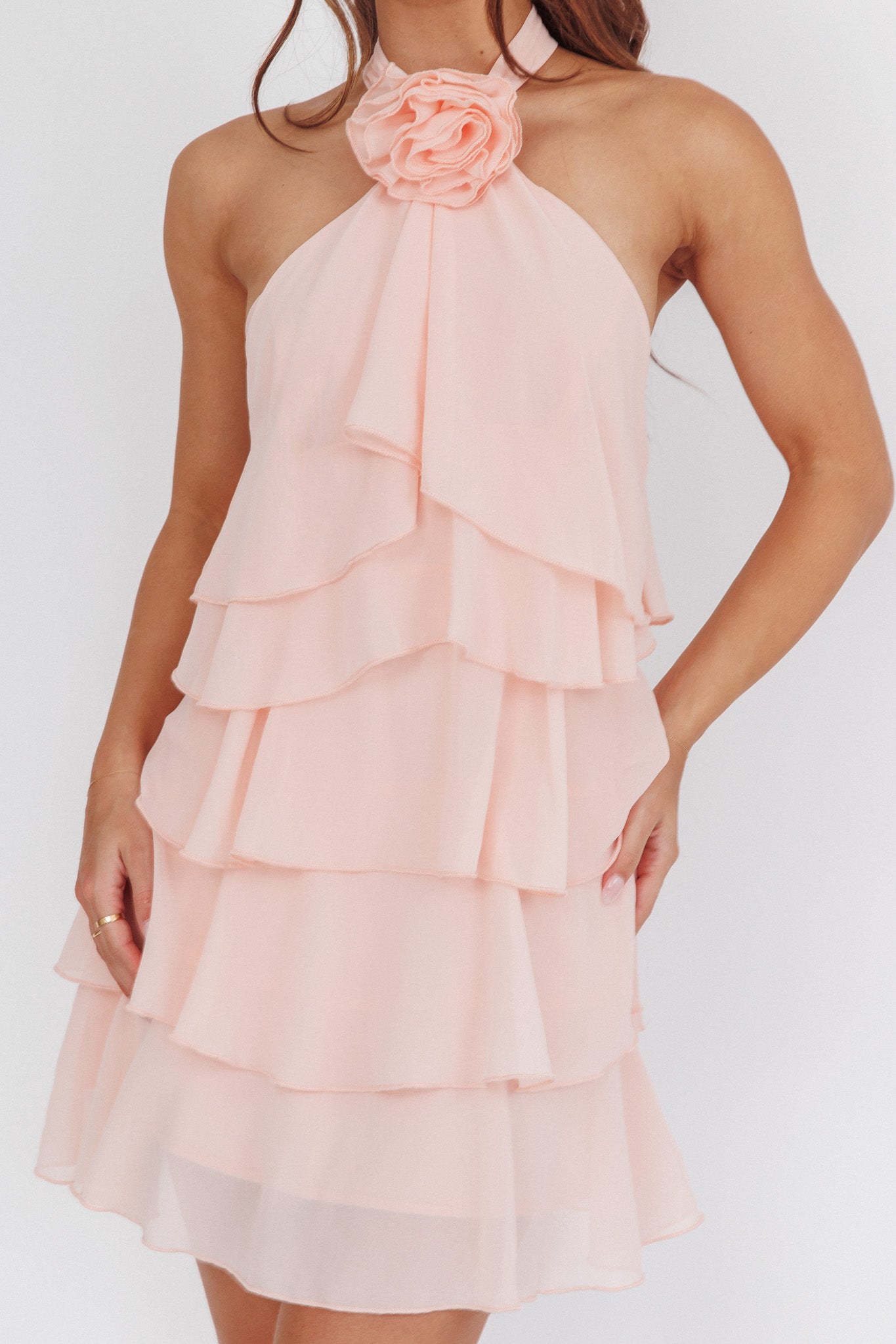 Southern Belles Halterneck Ruffle Mini Dress Pink by Selfie Leslie Australia