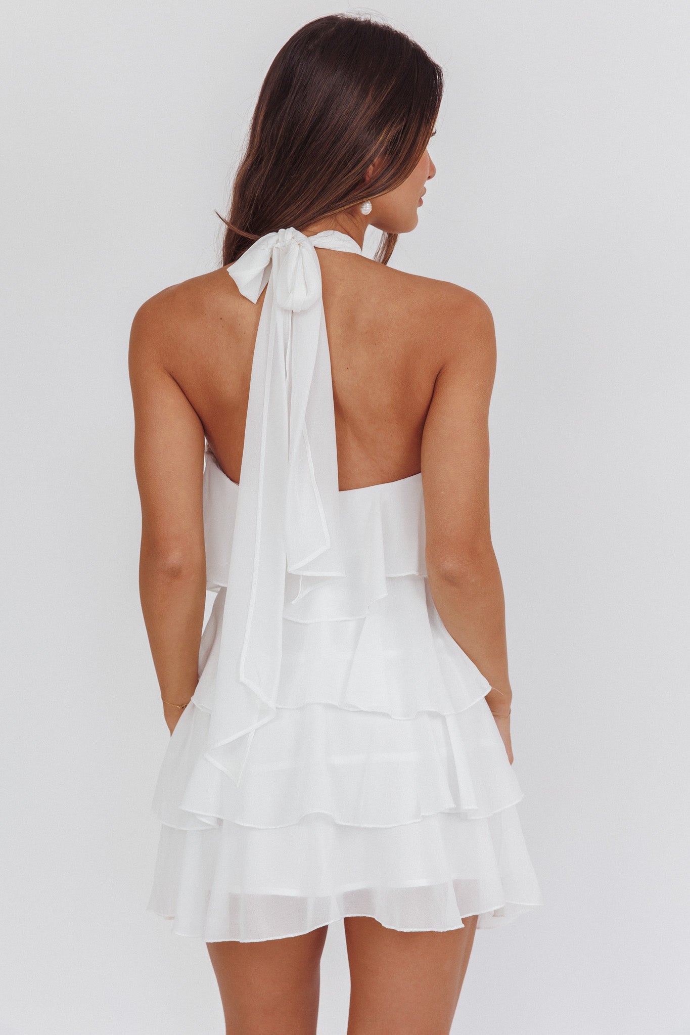 Southern Belles Halterneck Ruffle Mini Dress White by Selfie Leslie Australia