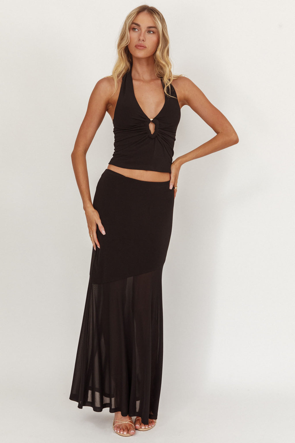 Somewhere New Half Sheer Maxi Skirt Black by Selfie Leslie Australia