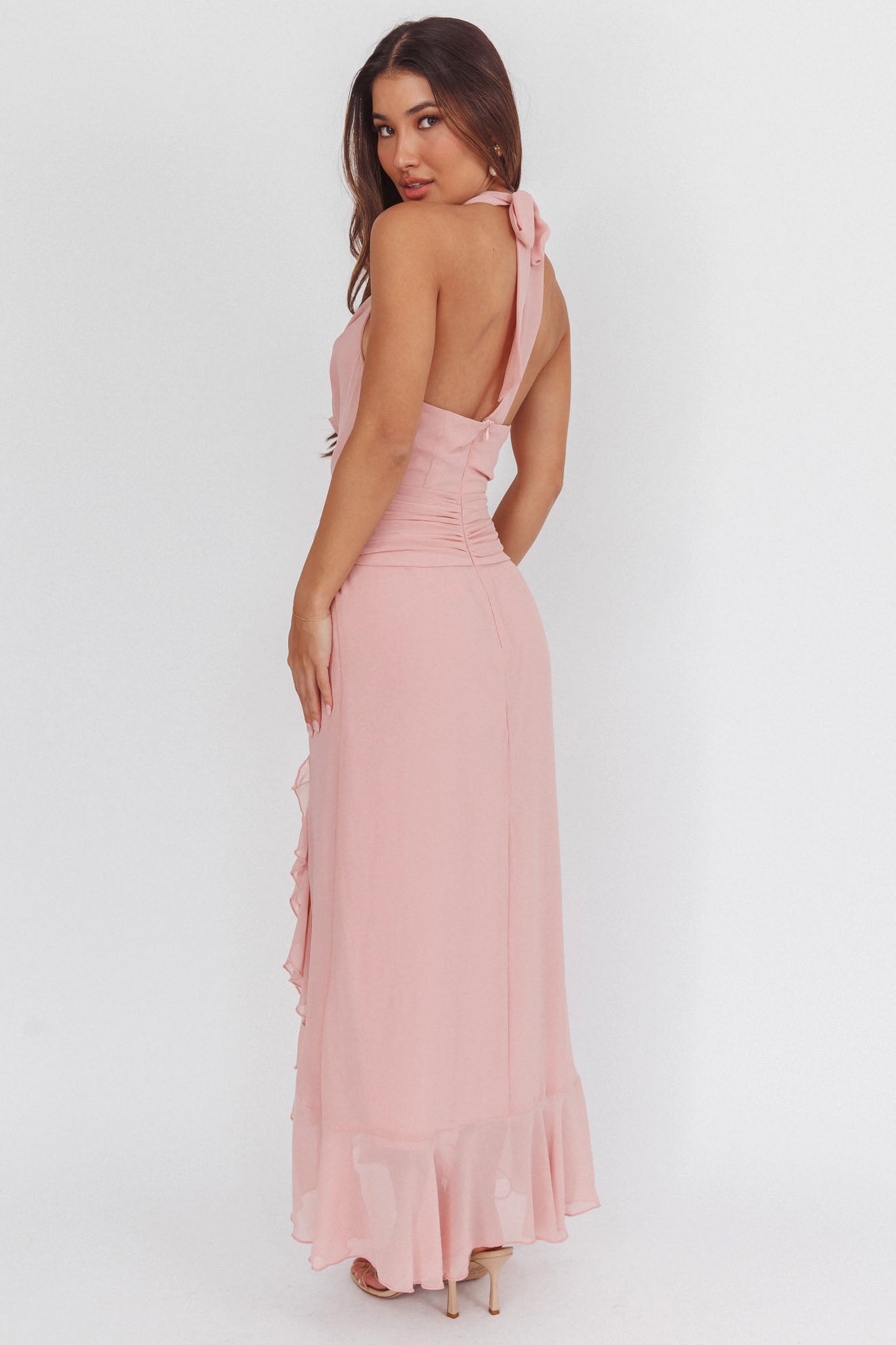 Logen Cowl Halterneck Maxi Dress Blush by Selfie Leslie Australia