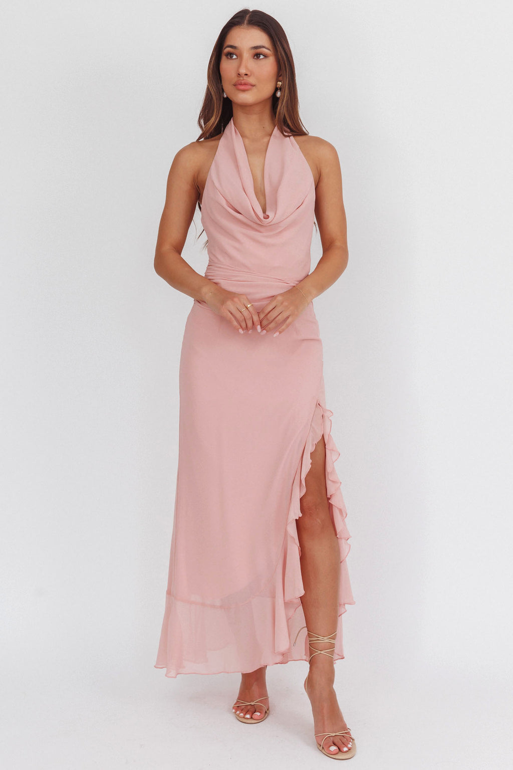 Logen Cowl Halterneck Maxi Dress Blush by Selfie Leslie Australia