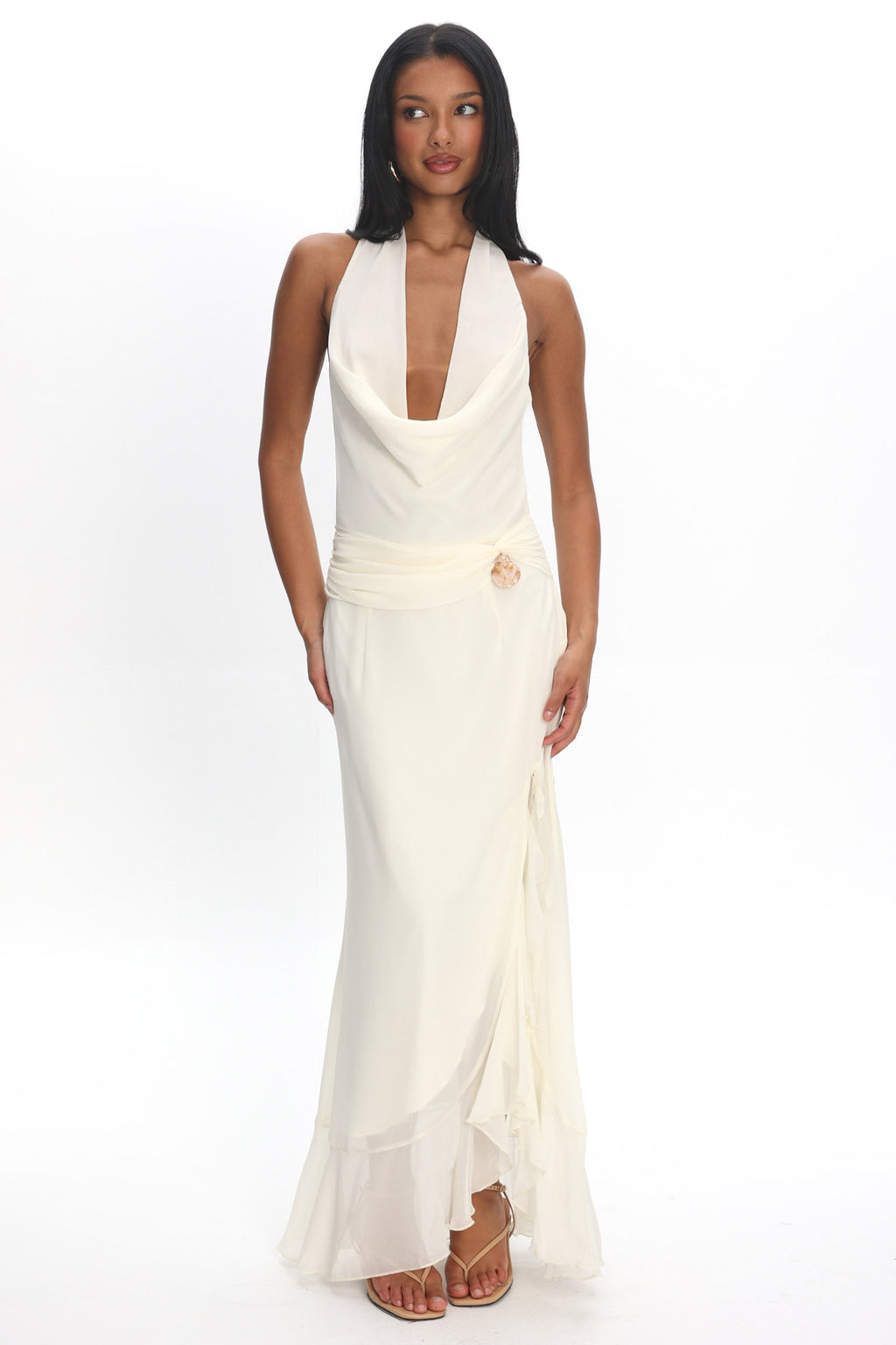 Logen Cowl Halterneck Maxi Dress Eggshell by Selfie Leslie Australia