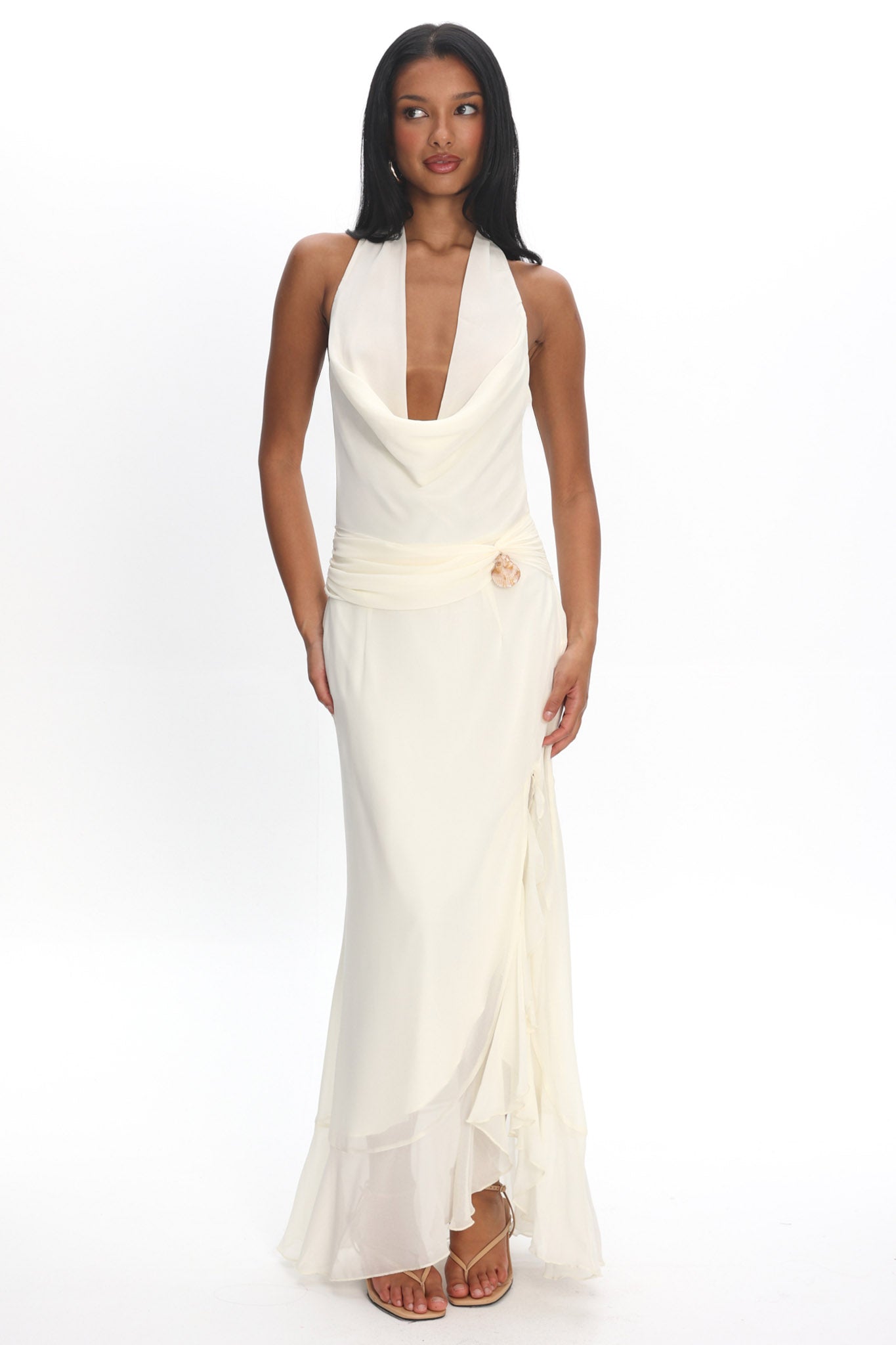 Logen Cowl Halterneck Maxi Dress Eggshell by Selfie Leslie Australia